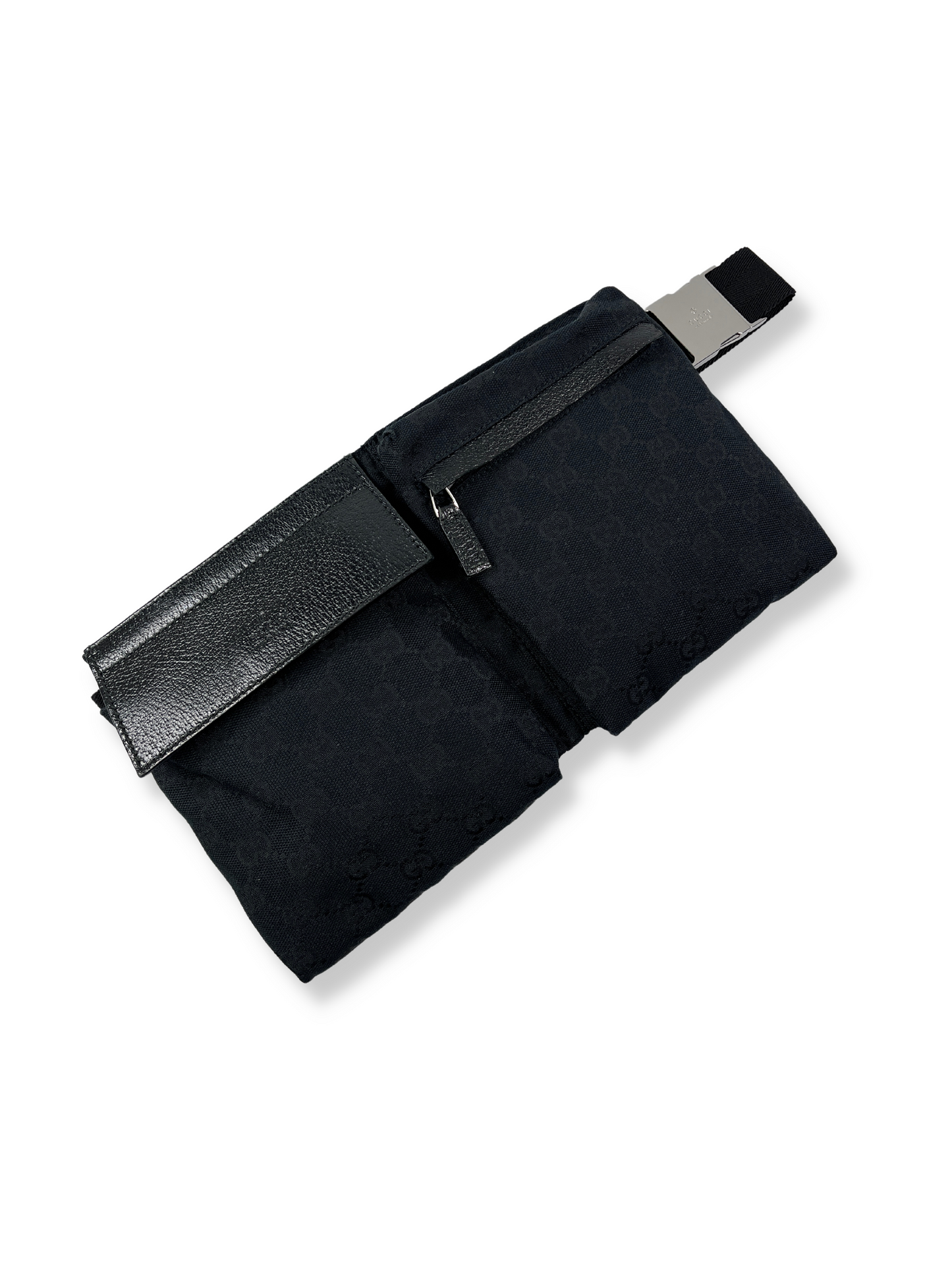GUCCI - BLACK GG CANVAS BELT WAIST BAG