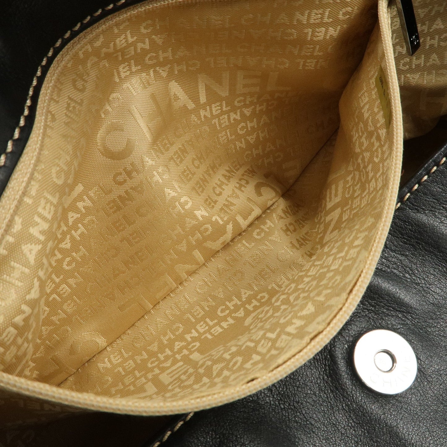 CHANEL COCO Mark Wild Stitch Lamb Skin Chain Shoulder Bag Black
