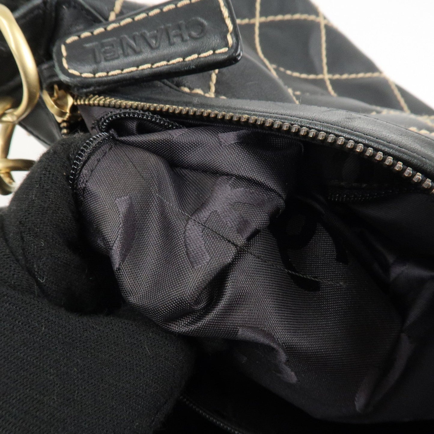 CHANEL Wild Stitch Lamb Skin Shoulder Bag Hand Bag Black A20663