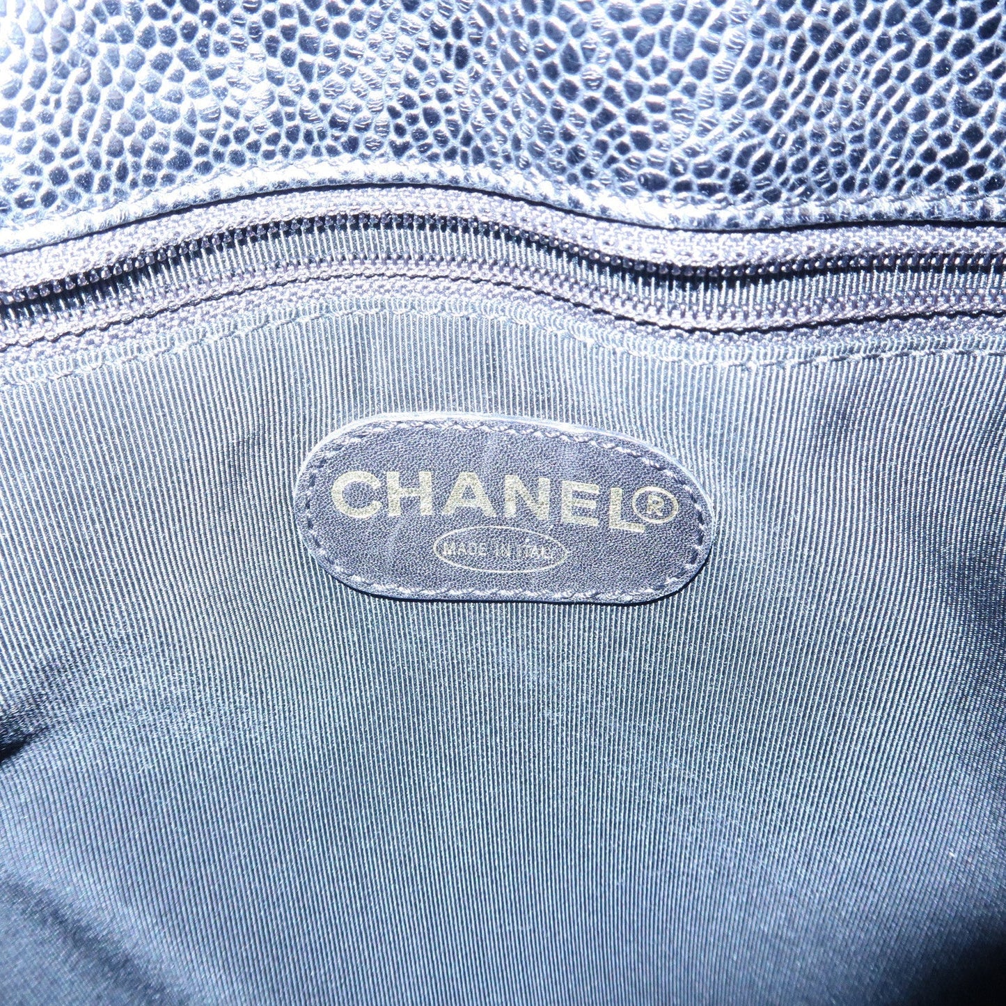 CHANEL COCO Mark Caviar Skin Chain Shoulder Tote Bag Black