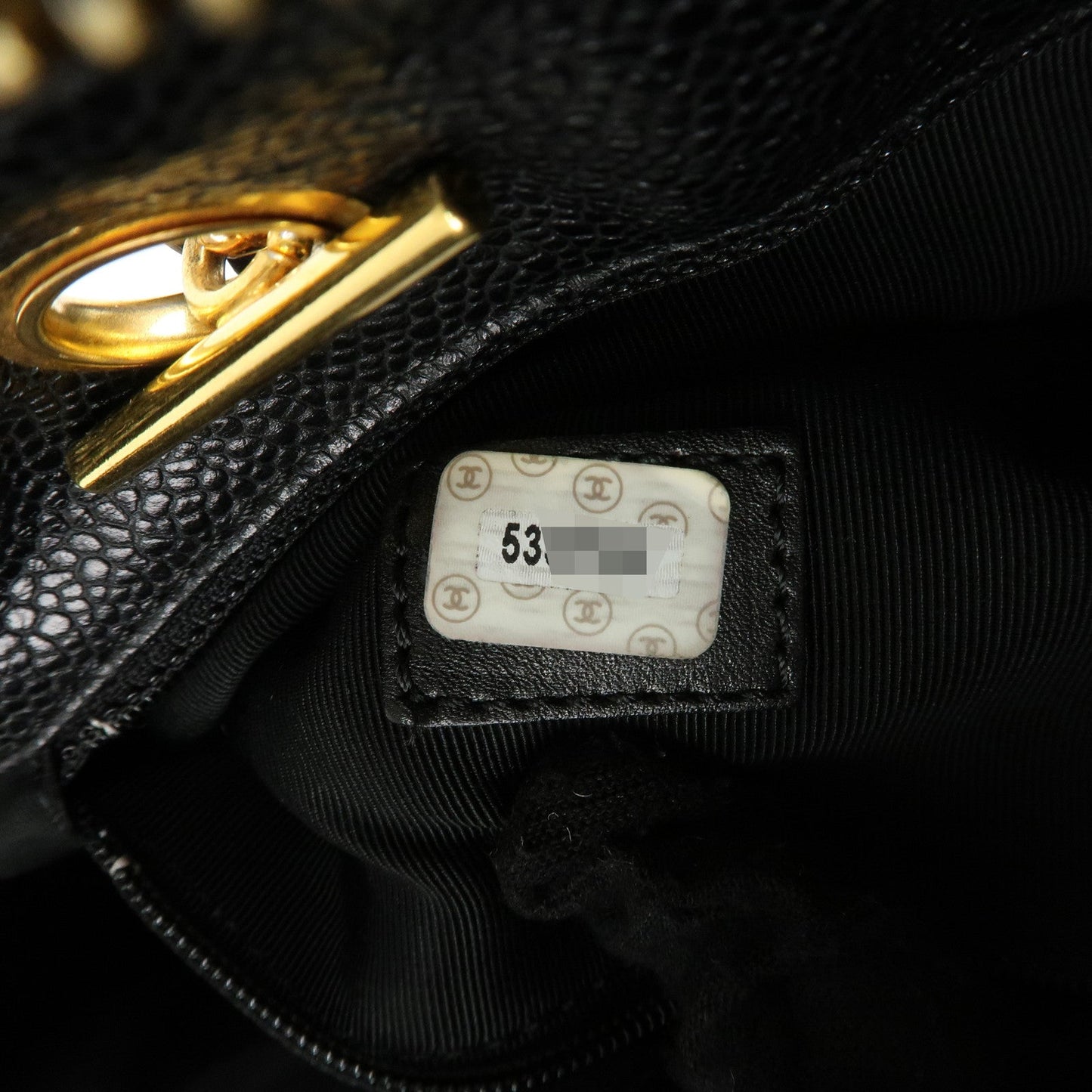 CHANEL COCO Mark Caviar Skin Chain Shoulder Tote Bag Black