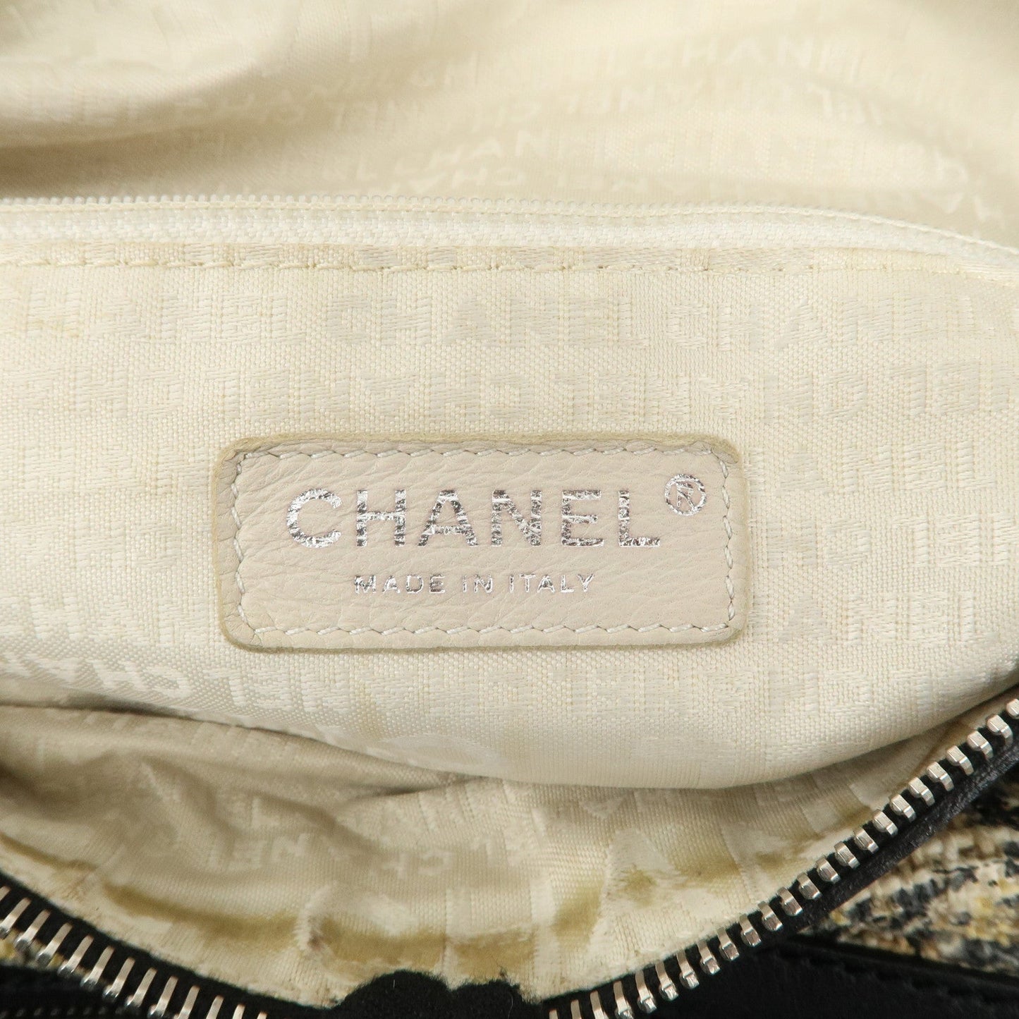 CHANEL Tweed Leather Shoulder Bag Hand Bag Black Beige