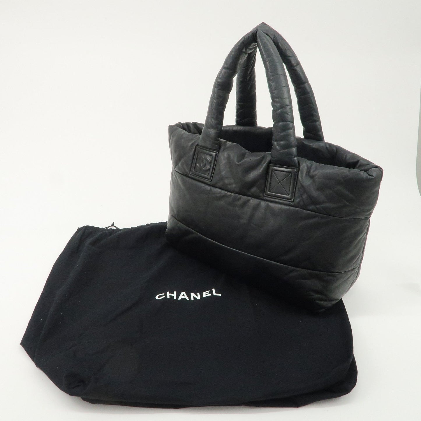 CHANEL COCO Cocoon Lamb Skin Tote Bag Shoulder Bag MM Black A47107