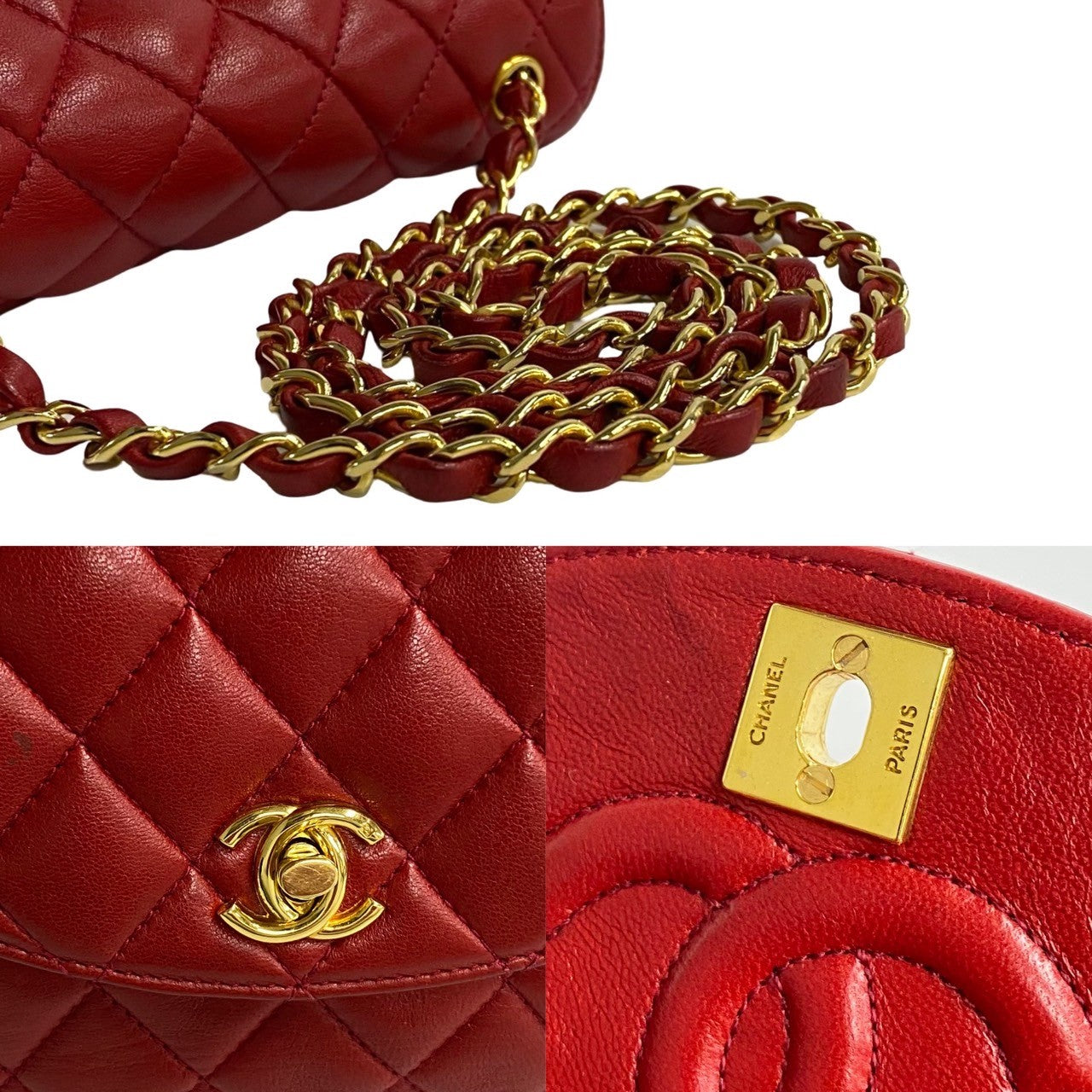 CHANEL Shoulder Bag lambskin Red Matrasse