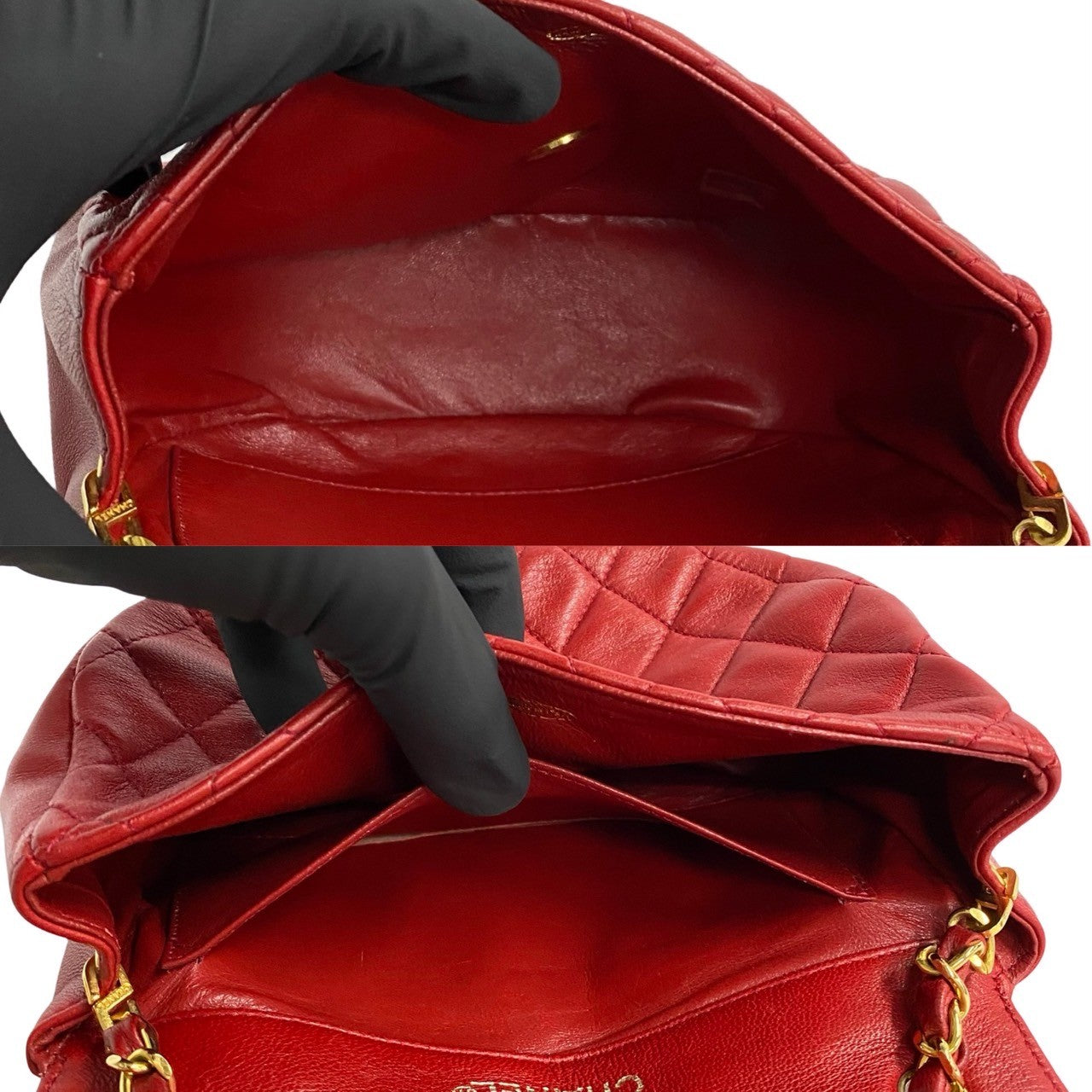 CHANEL Shoulder Bag lambskin Red Matrasse