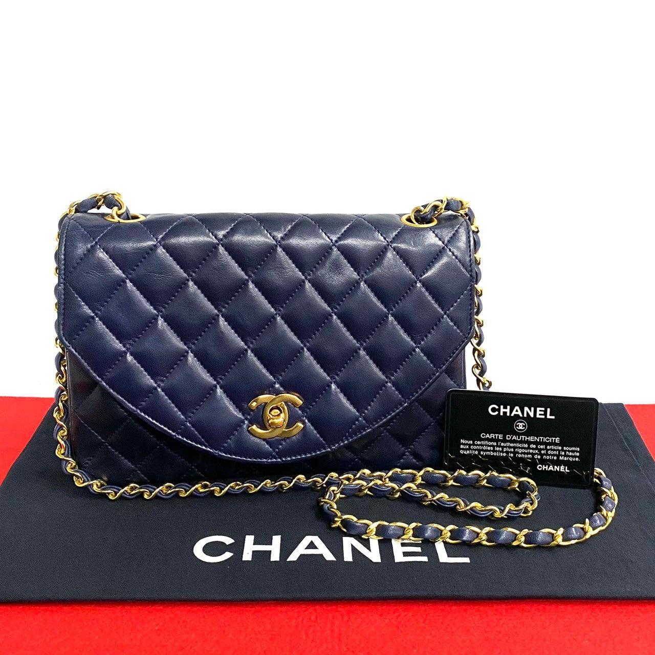 CHANEL Shoulder Bag lambskin Navy Matrasse