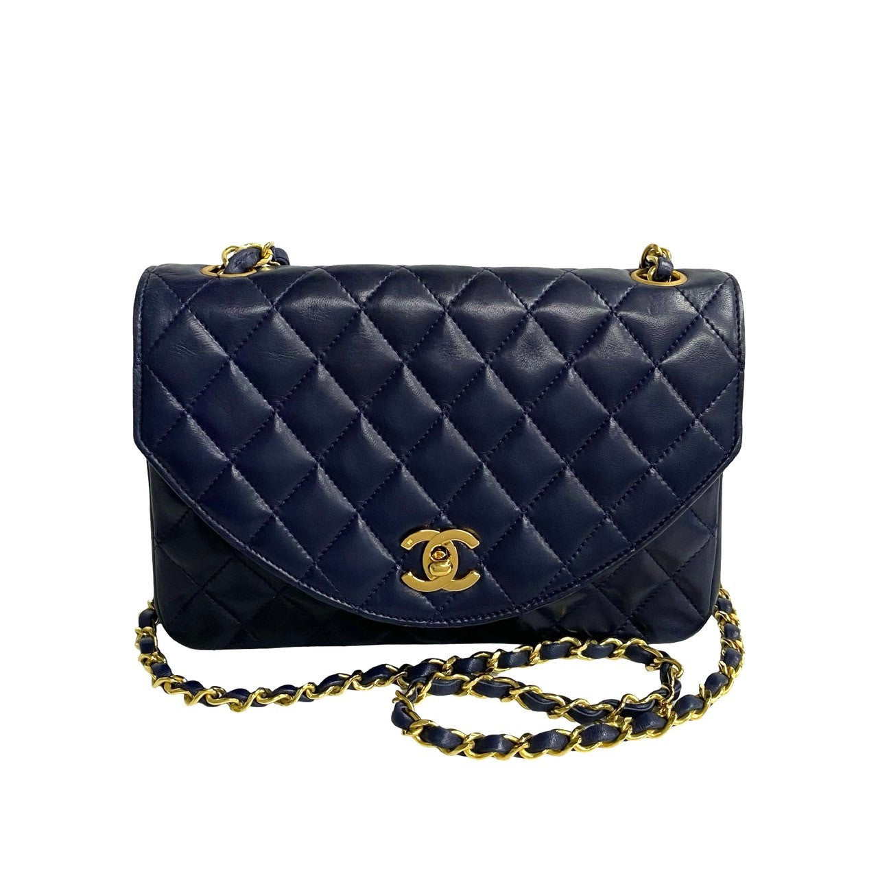 CHANEL Shoulder Bag lambskin Navy Matrasse