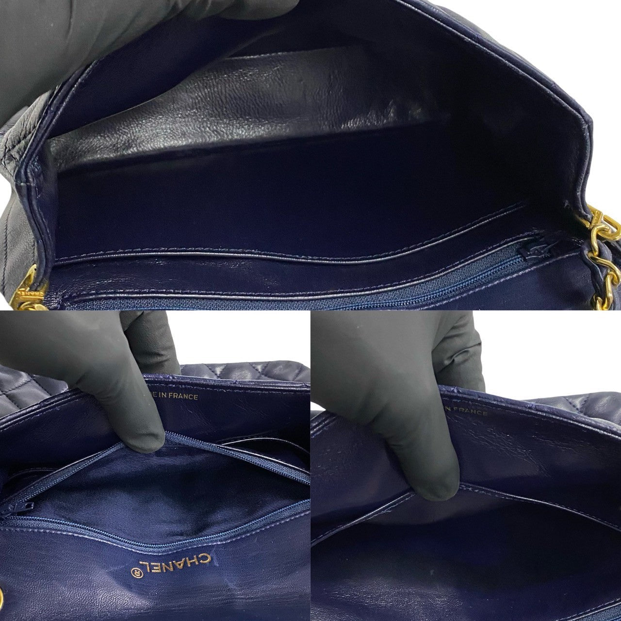 CHANEL Shoulder Bag lambskin Navy Matrasse