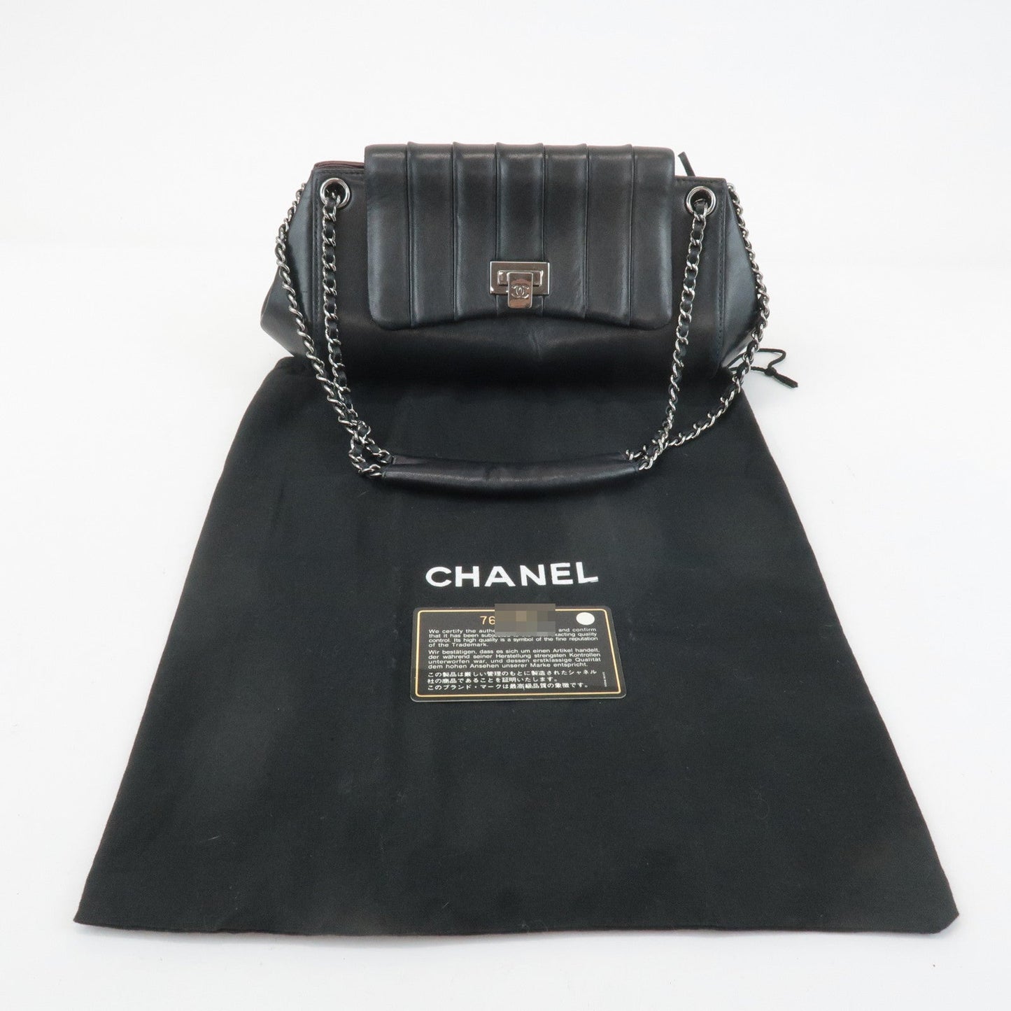 CHANEL Mademoiselle Lamb Skin Chain Shoulder Bag Hand Bag Black