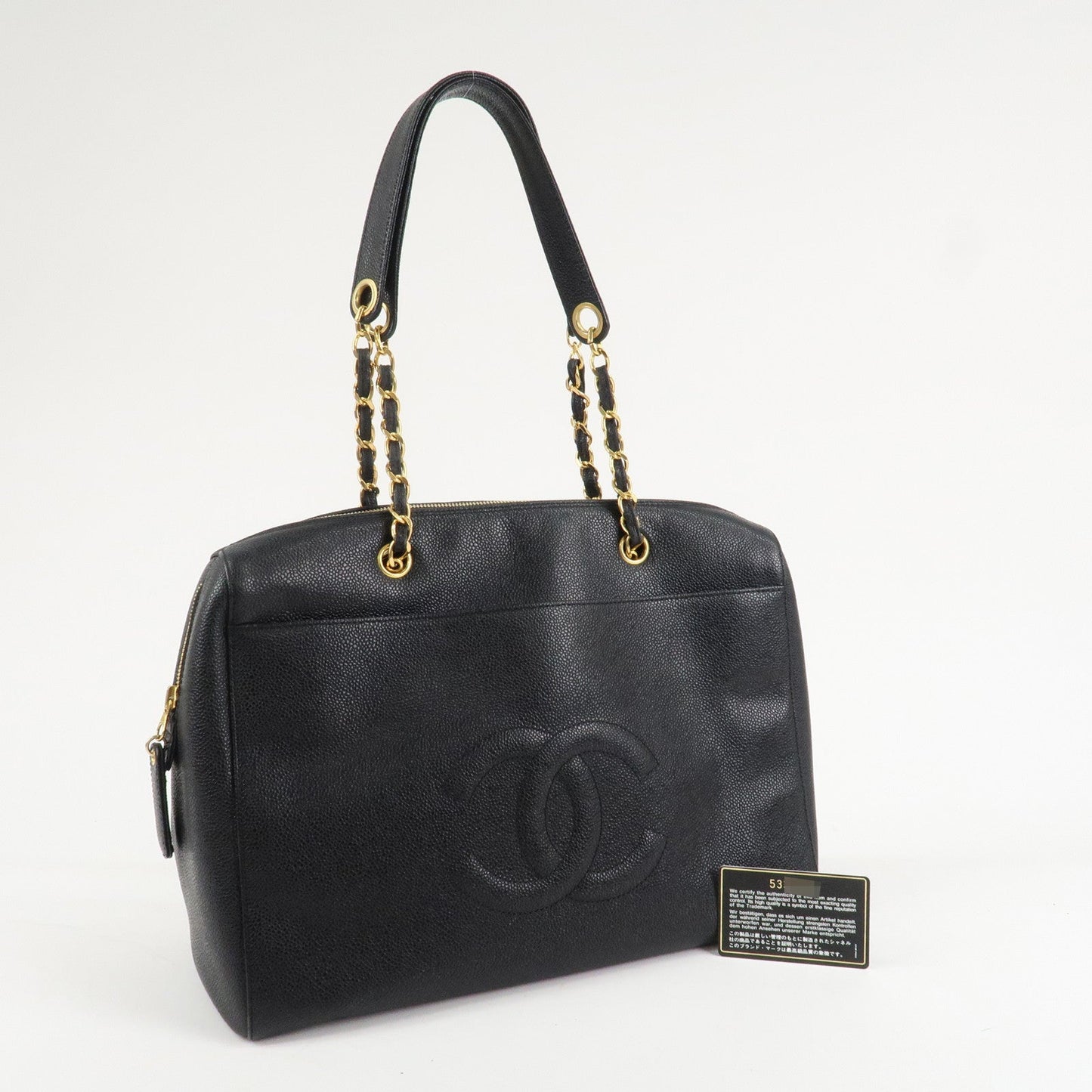 CHANEL COCO Mark Caviar Skin Chain Shoulder Tote Bag Black