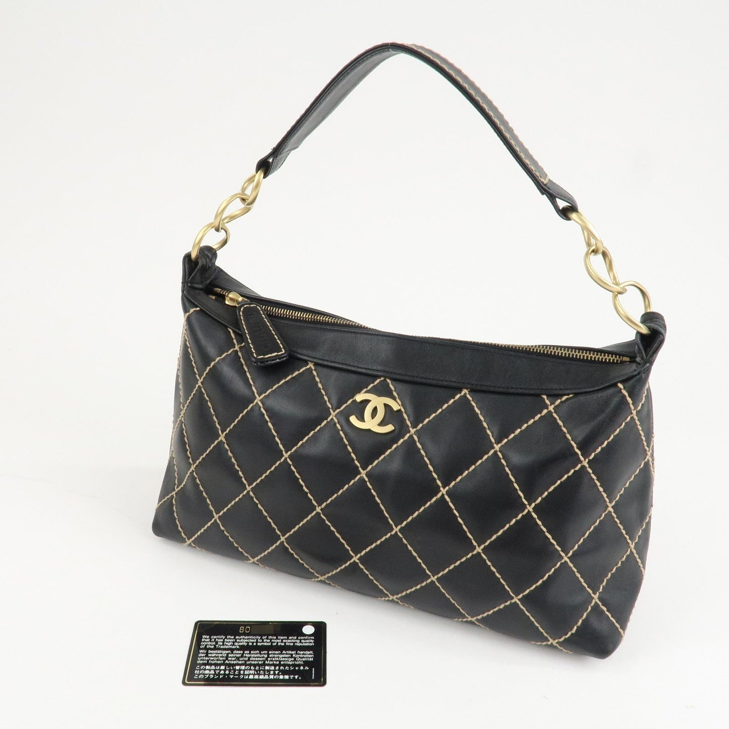 CHANEL Wild Stitch Lamb Skin Shoulder Bag Hand Bag Black A20663