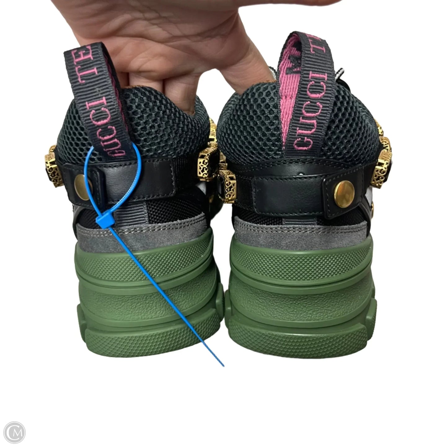 Shoes Luxury Designer By Gucci In Black & Green, Size: 5.5