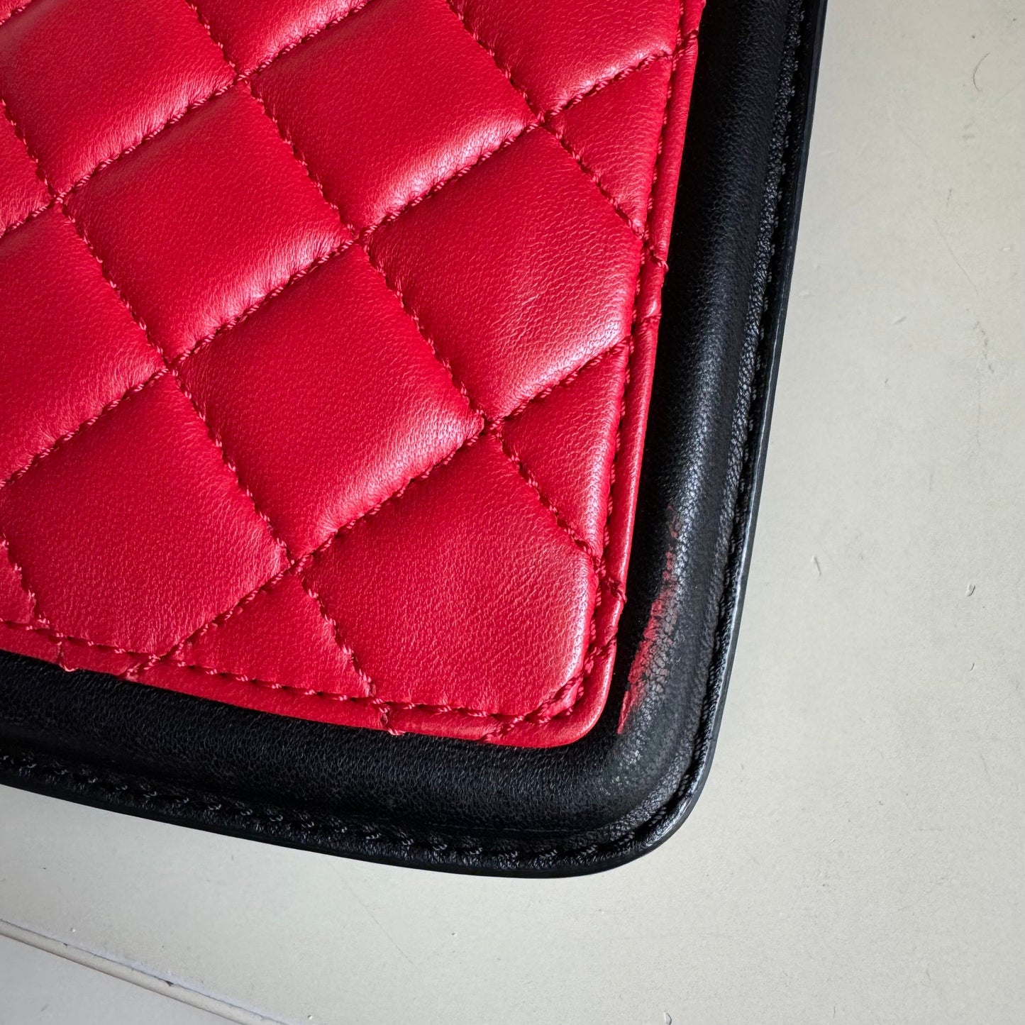 Chanel Baguette Flap Shoulder Bag Lambskin Red and Black Silver Double Chain
