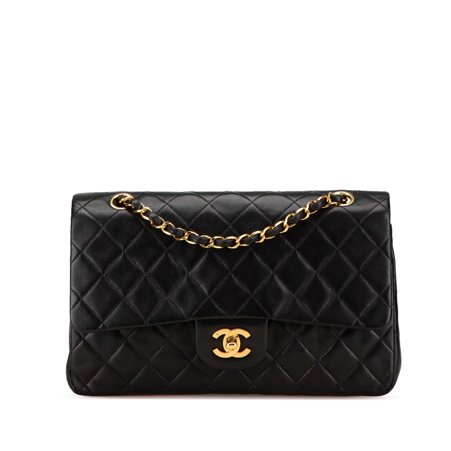 Black Chanel Medium Classic Lambskin Double Flap Shoulder Bag