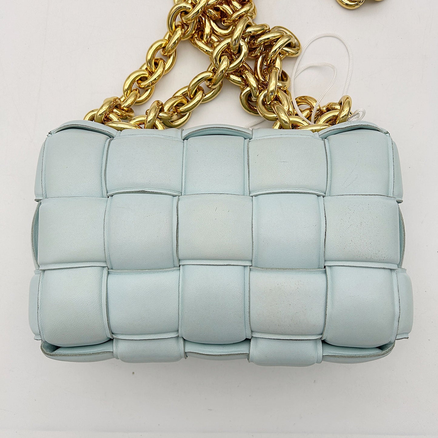 BOTTEGA VENETA Lambskin Maxi Intreccio Padded Chain Cassette Crossbody Bag Spearmint LA44378