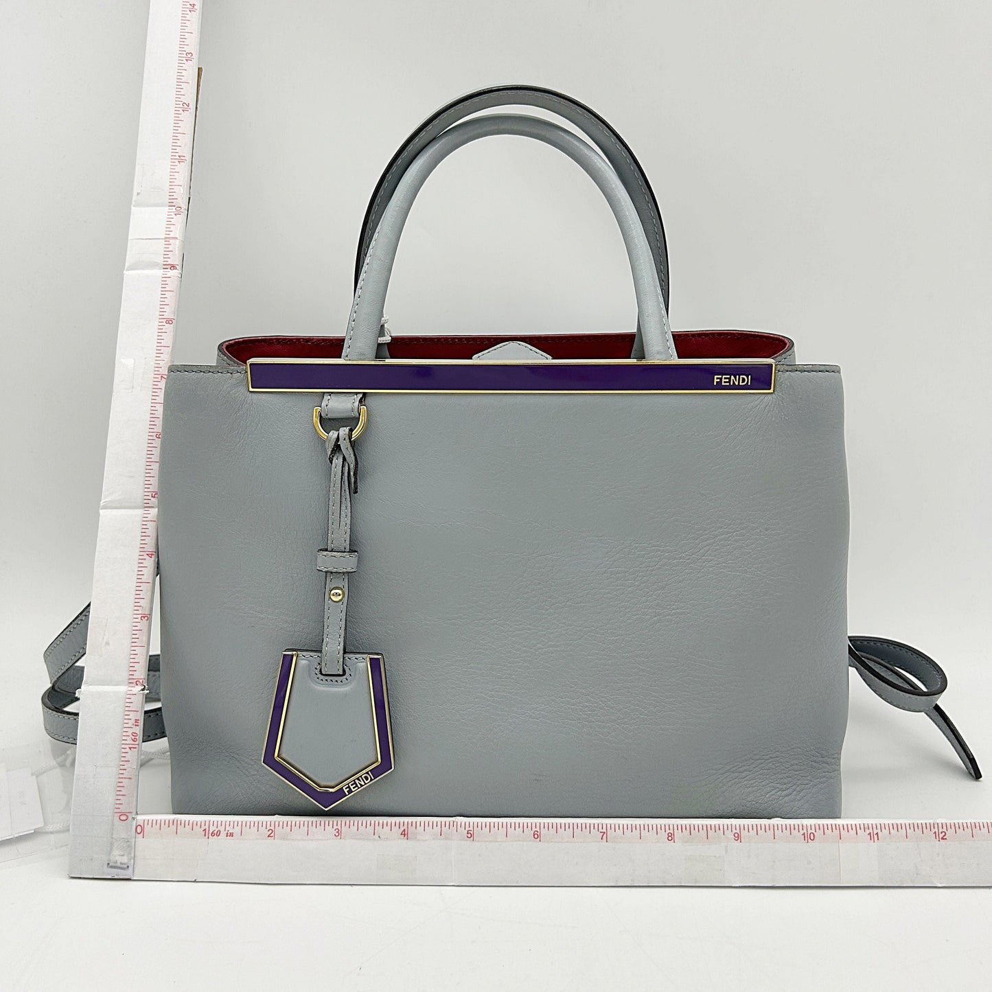 FENDI Vitello Dolce Century Petite 2Jours Tote Blue Red LA11451