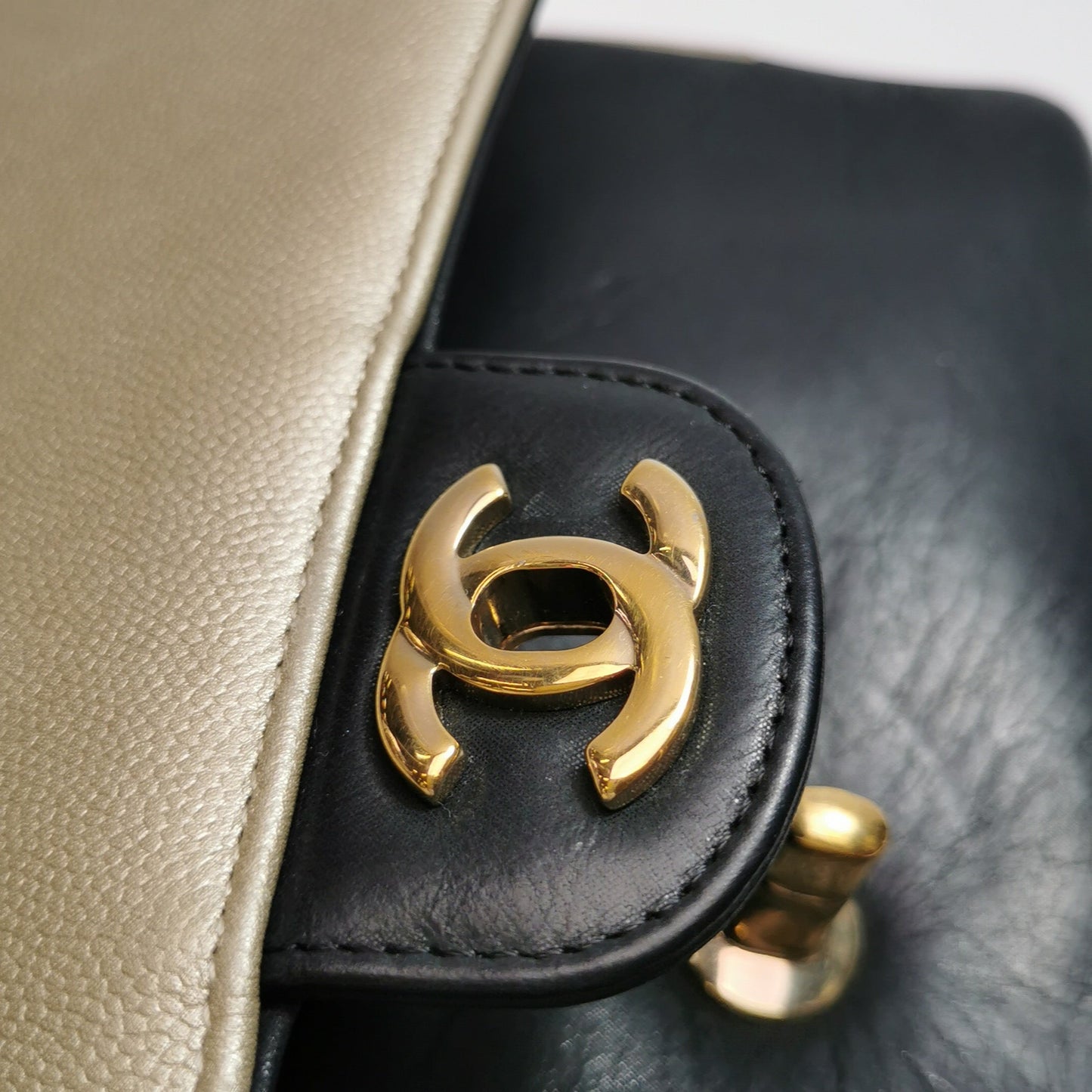 Chanel Classic Flap Gold and Black Calfskin Leather Gold-tone Hardware Shoulder Bag