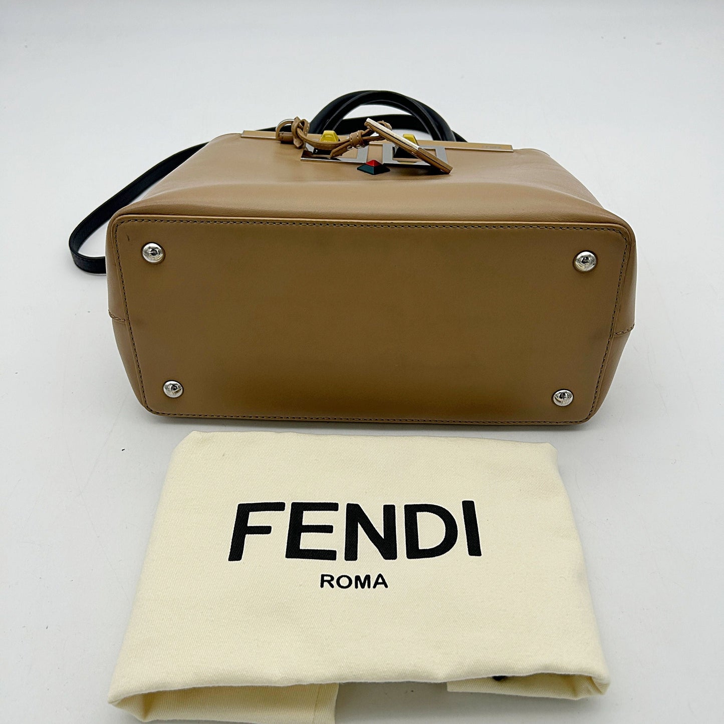 FENDI Vitello Baltico Hypnoteyes Studded Petite 2Jours Tote Cuoio LA14322