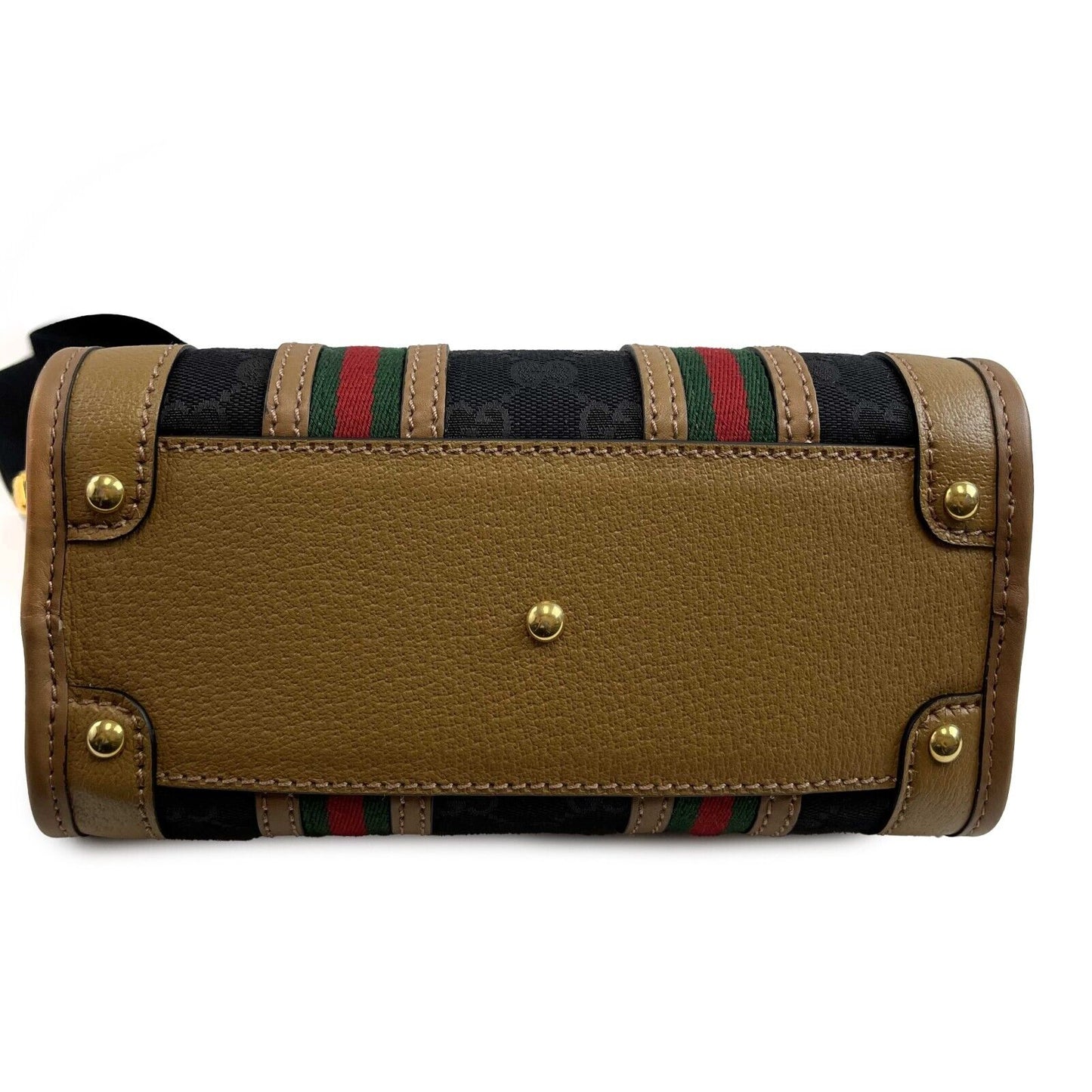 GUCCI GG Canvas Linea Bauletto Plaque Mini Top Handle Crossbody Black/Brown