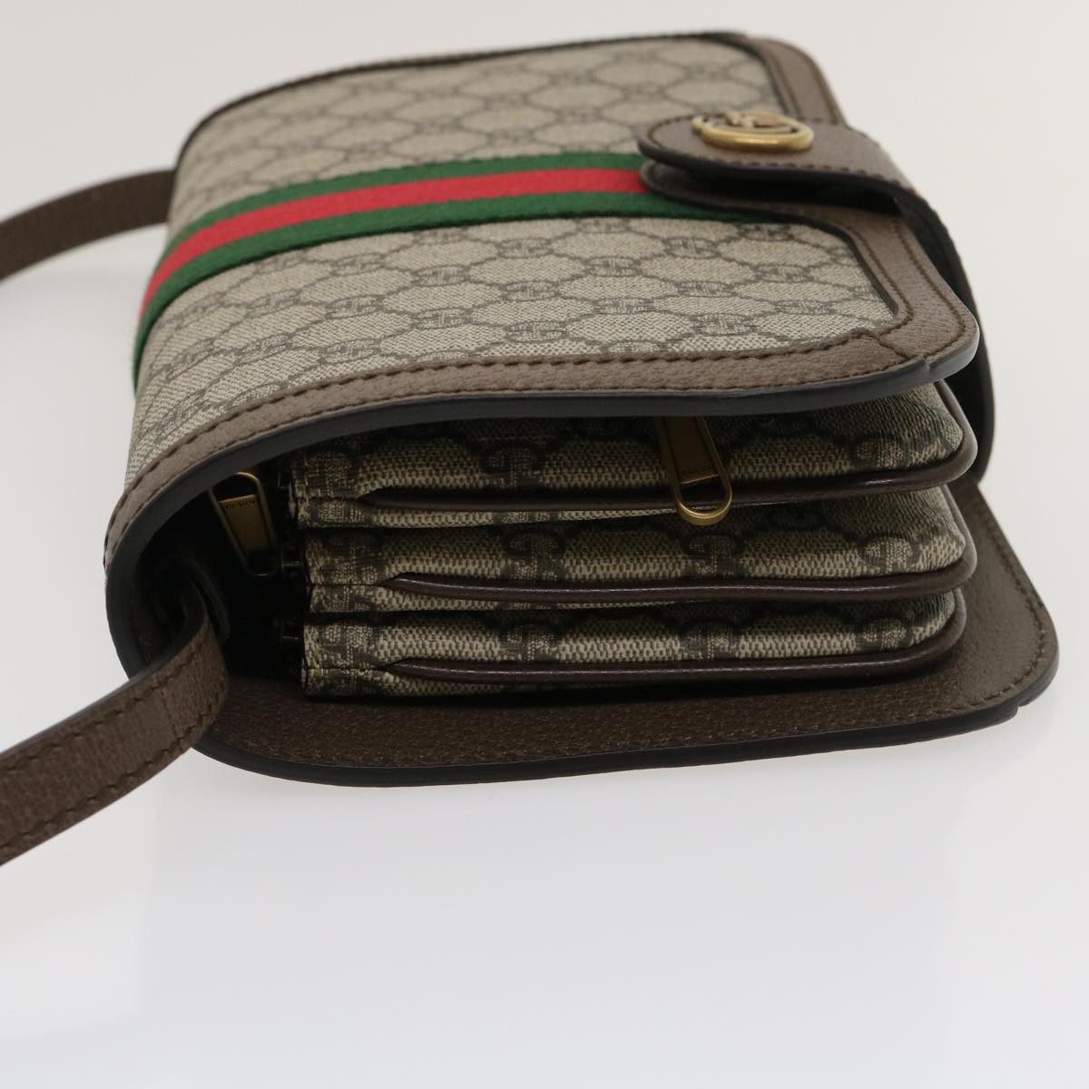 GUCCI GG Supreme Ophidia Web Sherry Line Shoulder Bag Beige 29884A