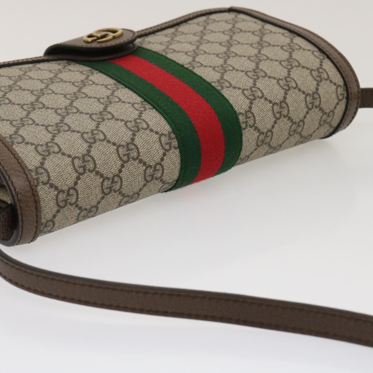 GUCCI GG Supreme Ophidia Web Sherry Line Shoulder Bag Beige 29884A