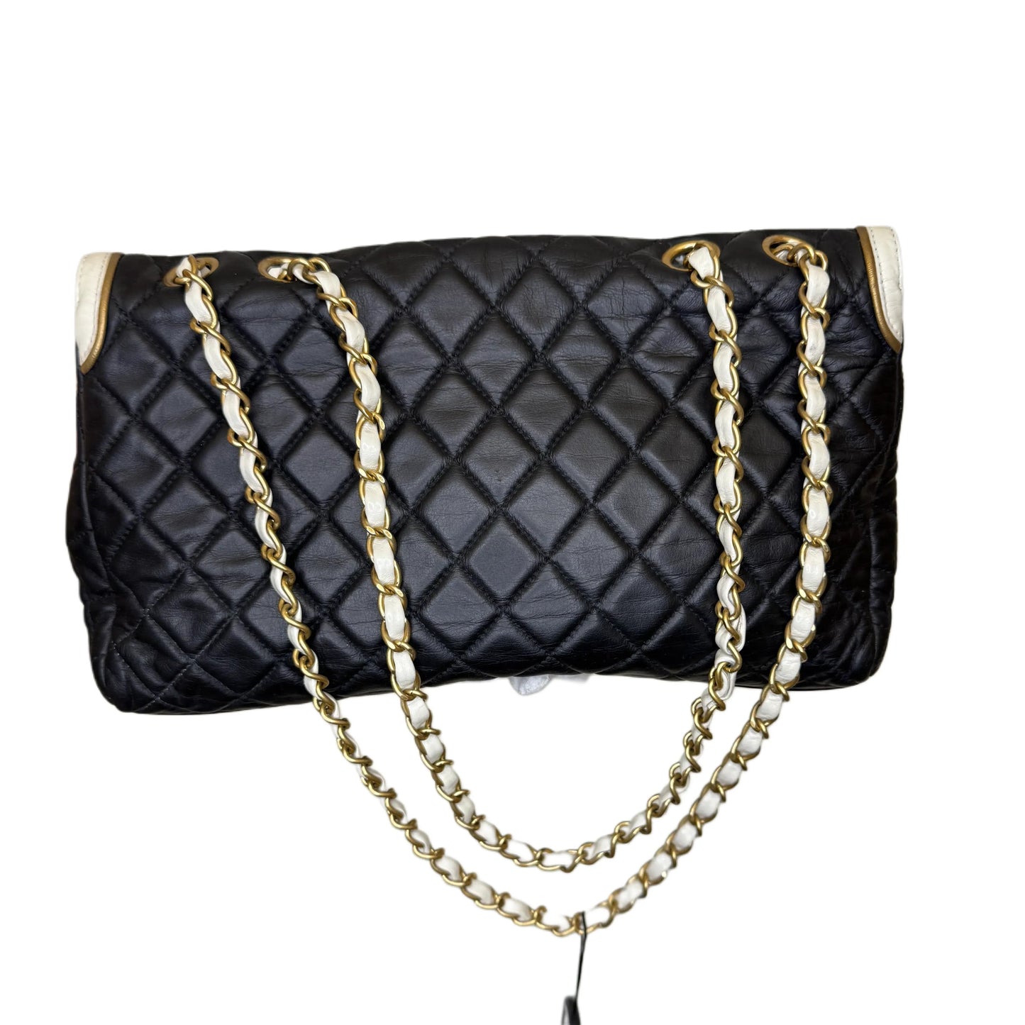 Chanel Glazed Calfskin 2.55 East West Mademoiselle Flap Black White B24-22