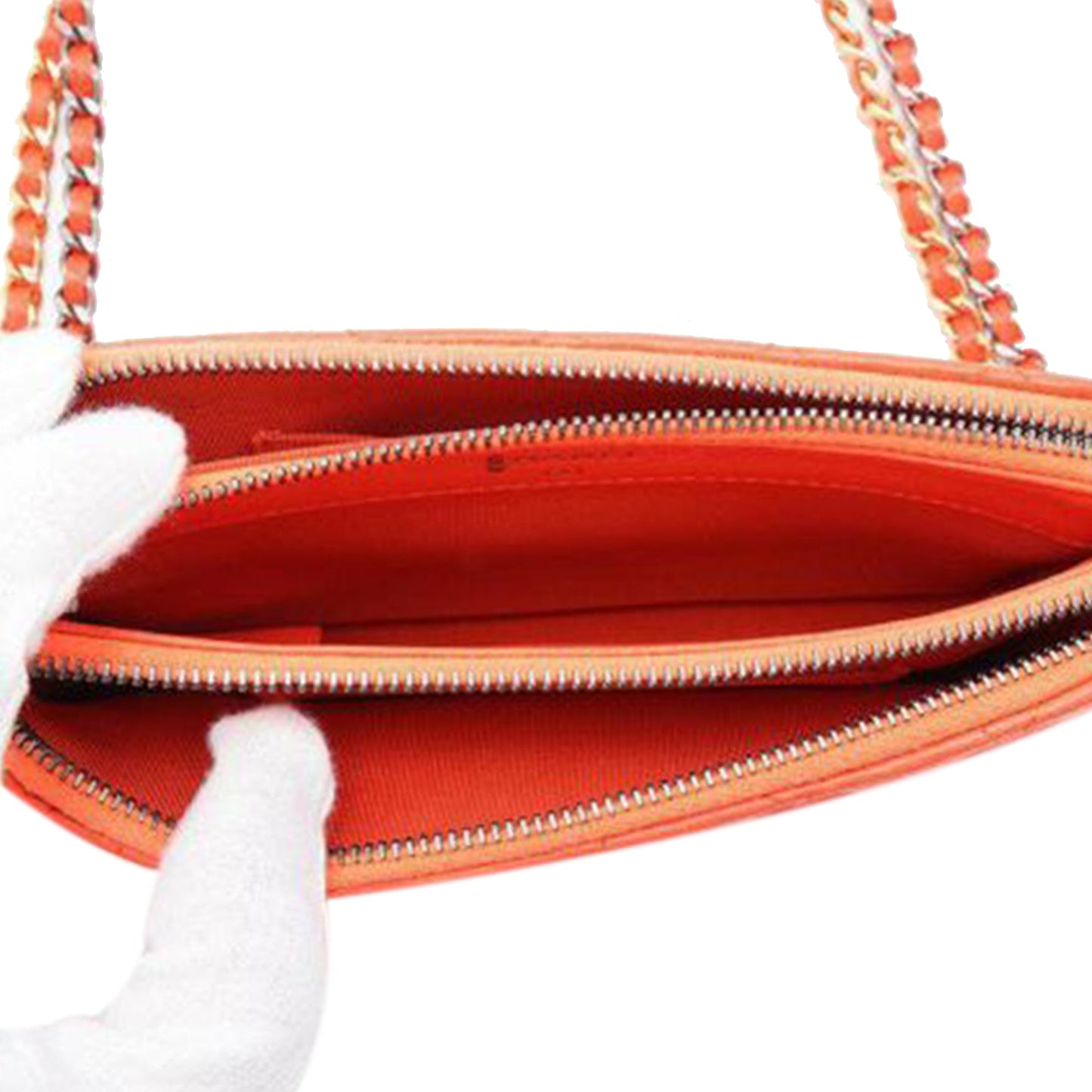 Orange Chanel Quilted Calfskin Gabrielle Double Zip Clutch With Chain Shoulder Bag