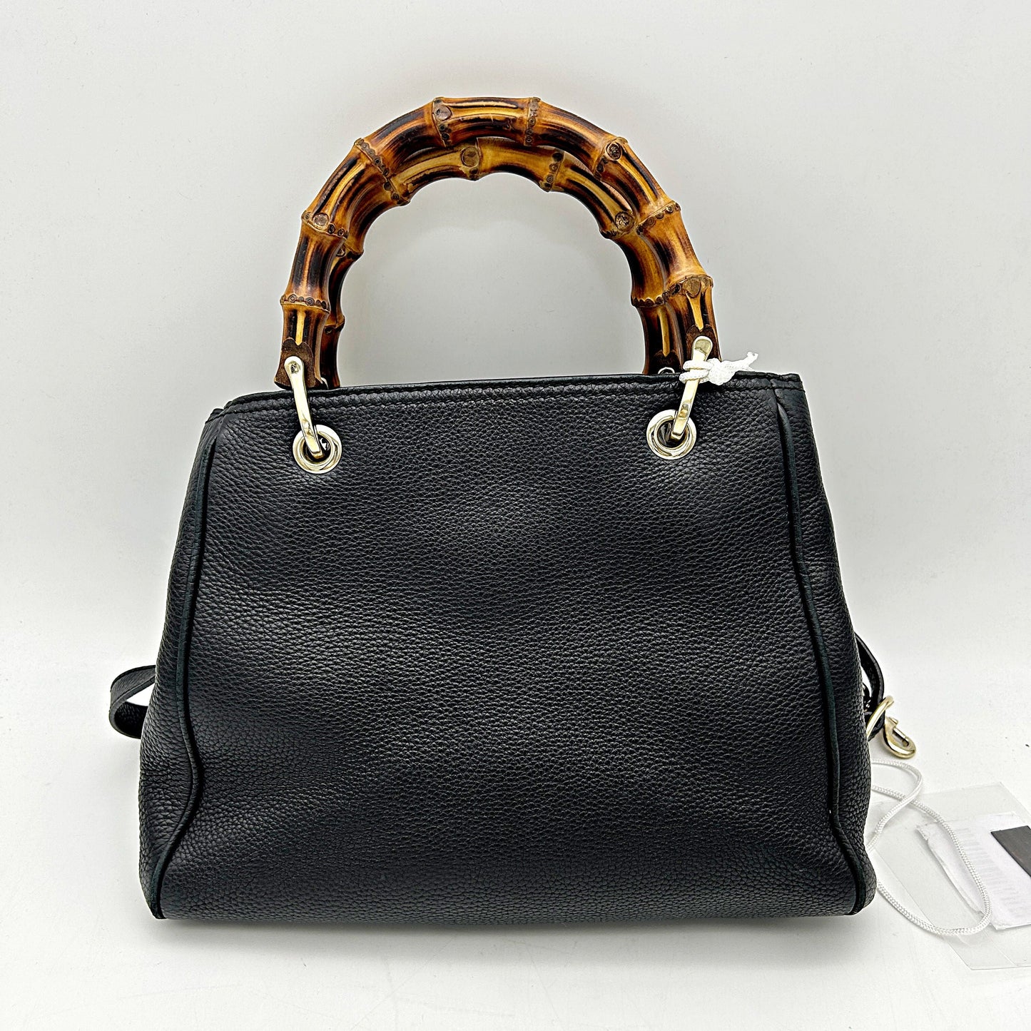 Gucci Black Pebbled Leather Bamboo Top Handle Small Shopper Tote Bag LA15895