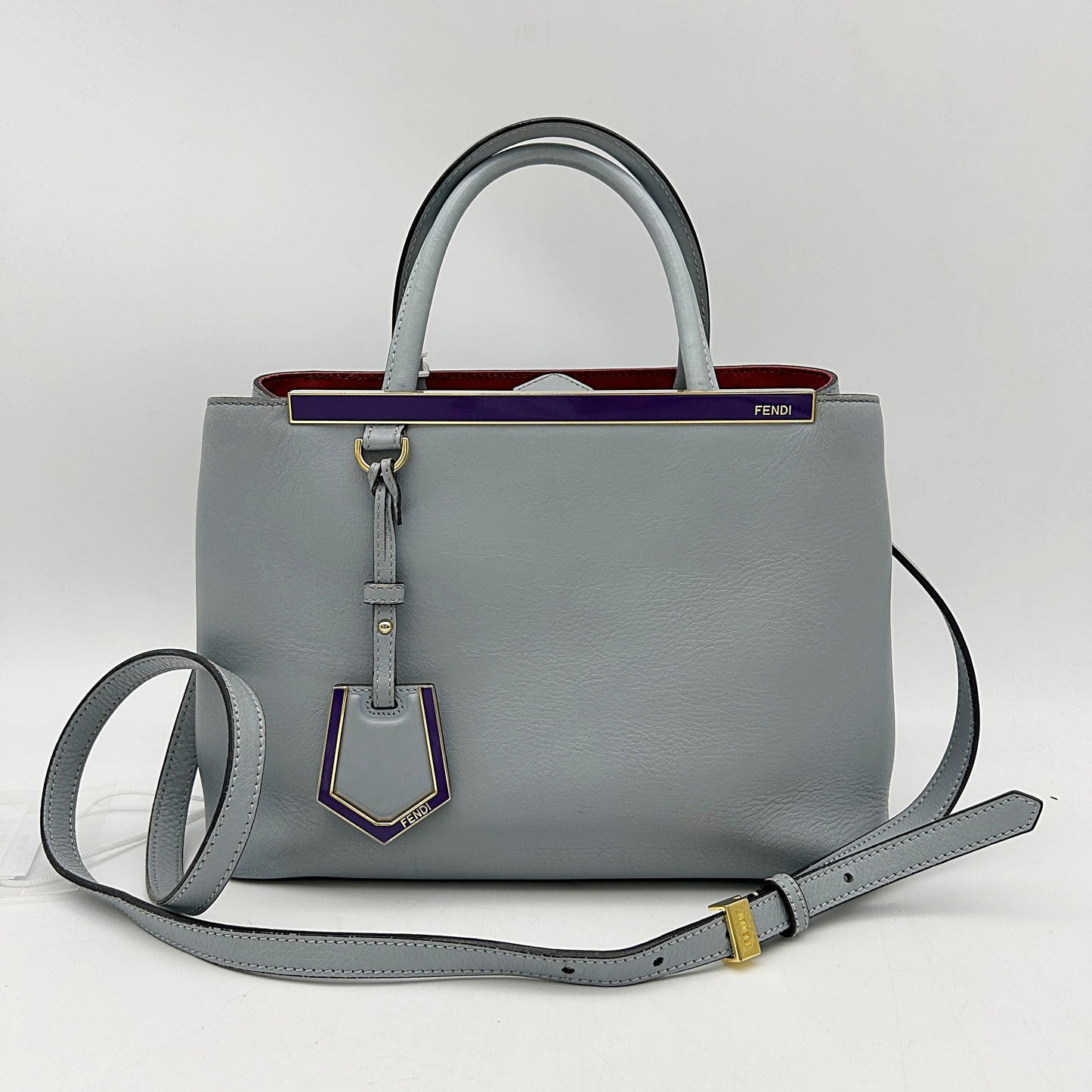 FENDI Vitello Dolce Century Petite 2Jours Tote Blue Red LA11451