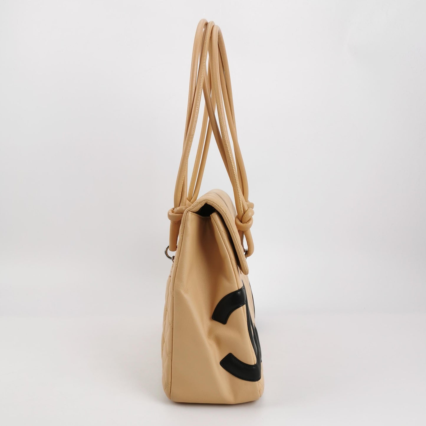 Chanel Cambon Flap Maxi Beige Calfskin Leather Double Strap Shoulder Bag