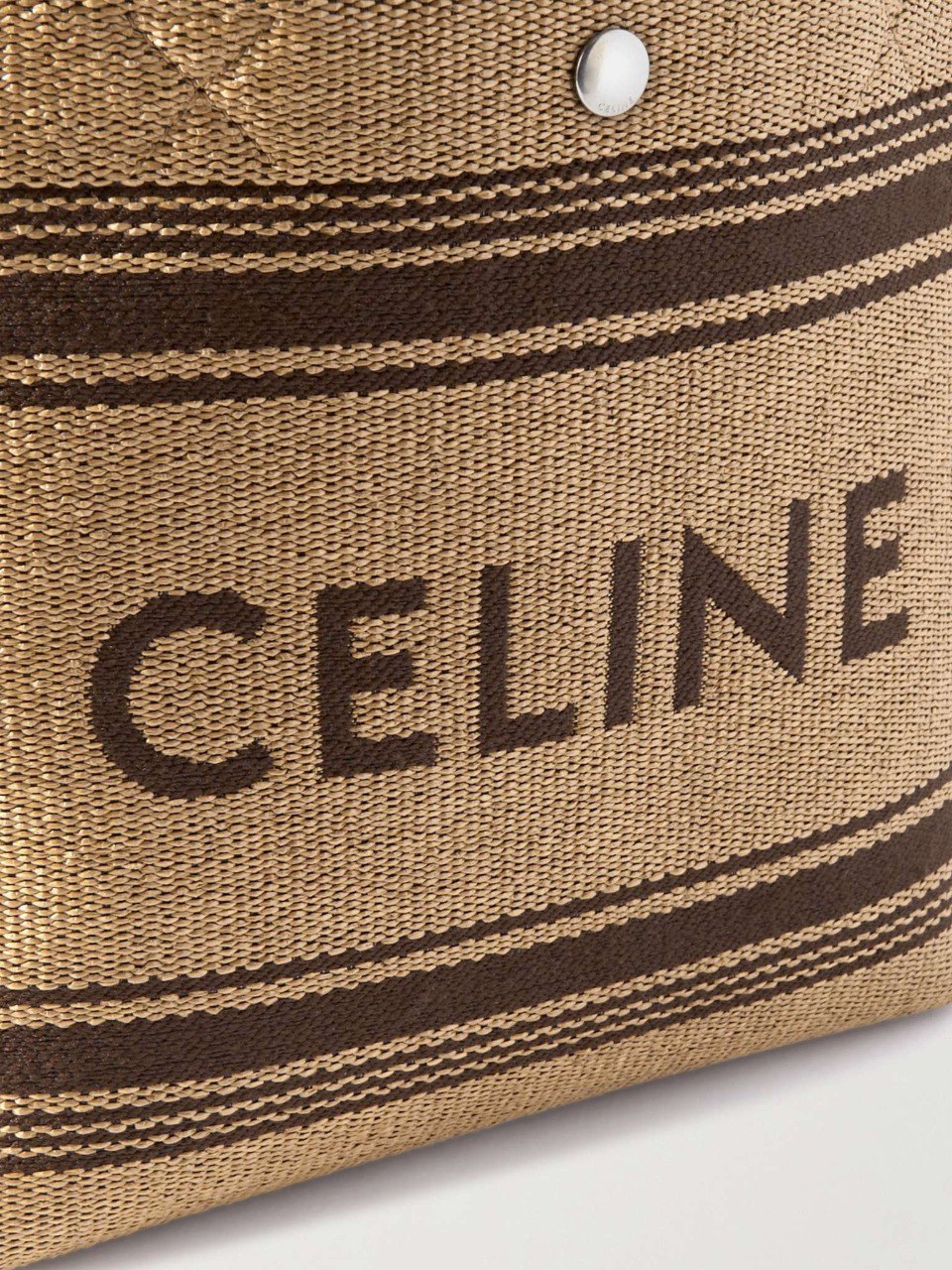 CELINE Cabas Mini Leather-Trimmed Logo-Embroidered Raffia Tote Bag