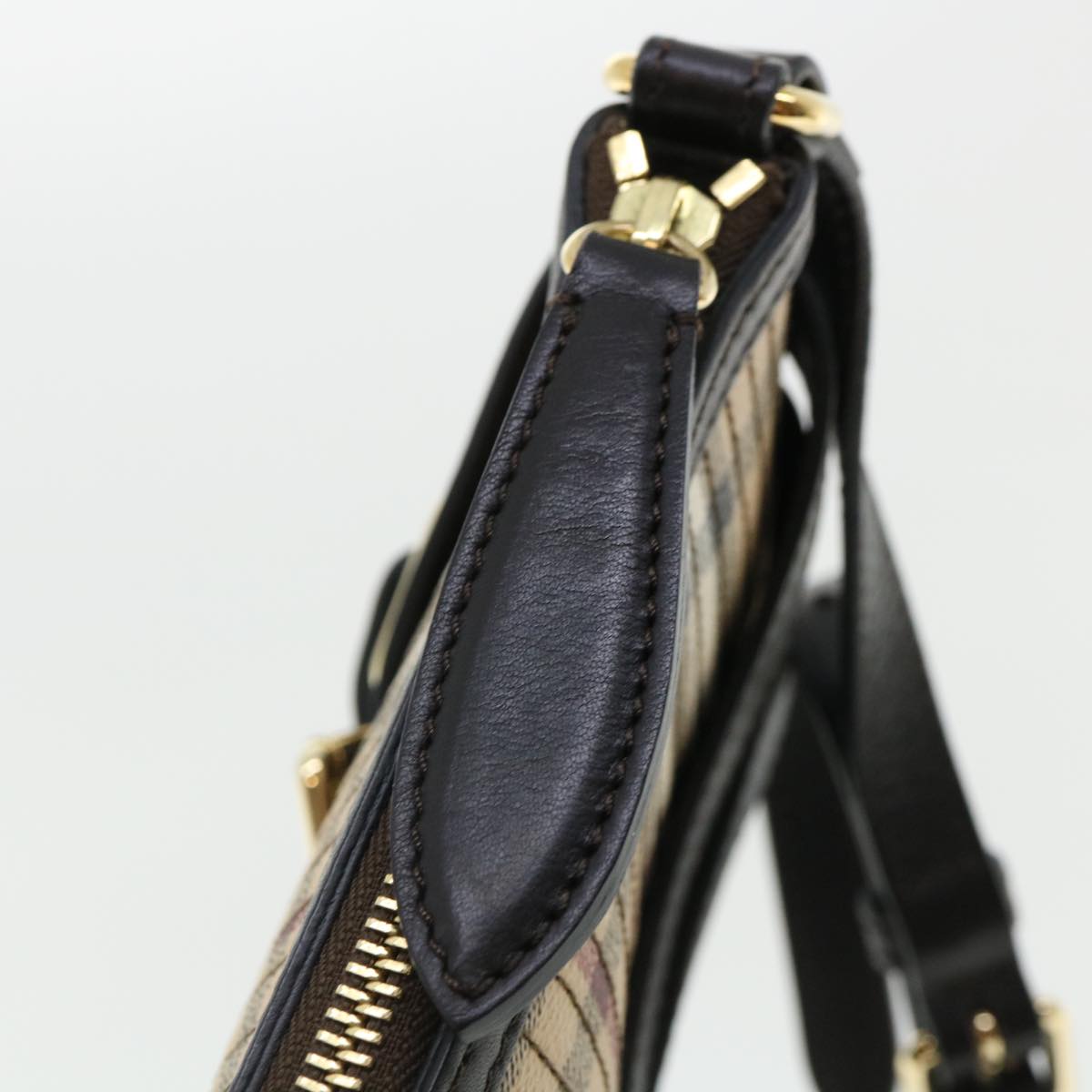 Burberry Nova Check Shoulder Bag Canvas Leather Beige Auth 32763A