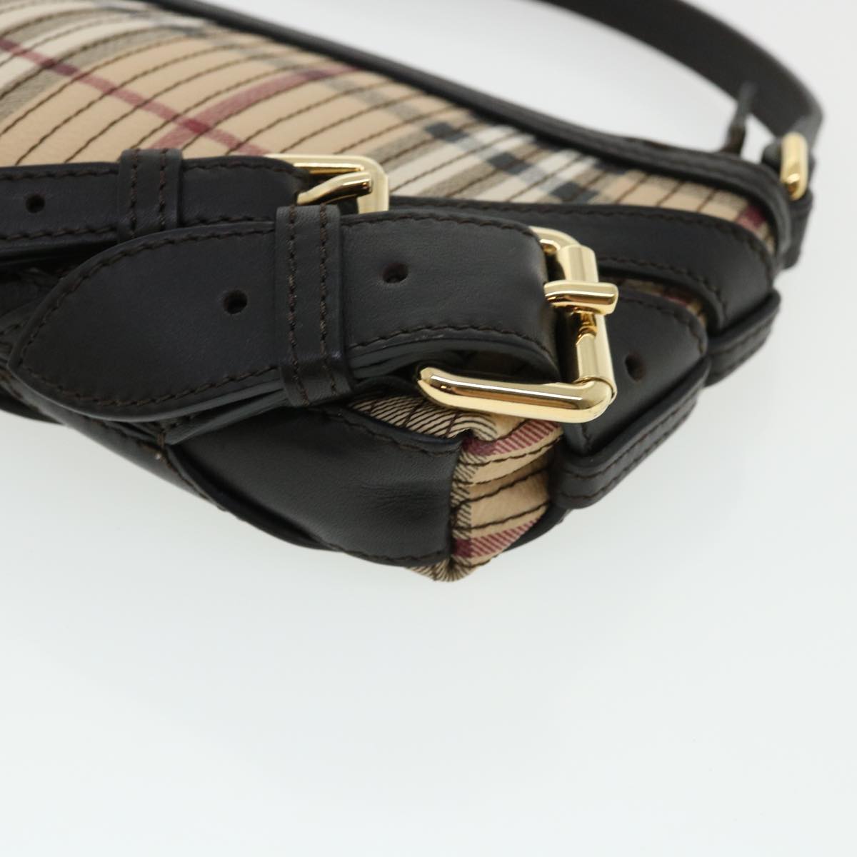Burberry Nova Check Shoulder Bag Canvas Leather Beige Auth 32763A