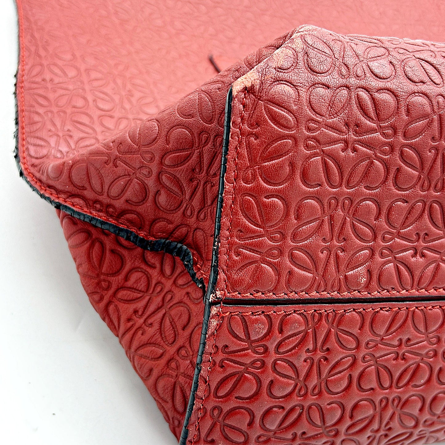 Pre-owned Loewe bolso tote de piel con anagrama rojo Roja Burdeos Cuero Becerro LA32255