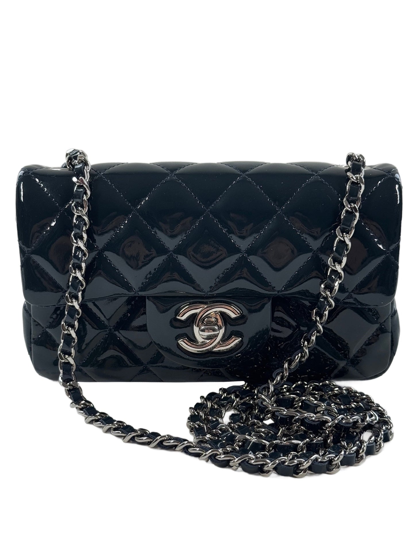 Chanel Turquoise Blue Quilted Patent Leather Extra Mini Classic Flap Crossbody Bag