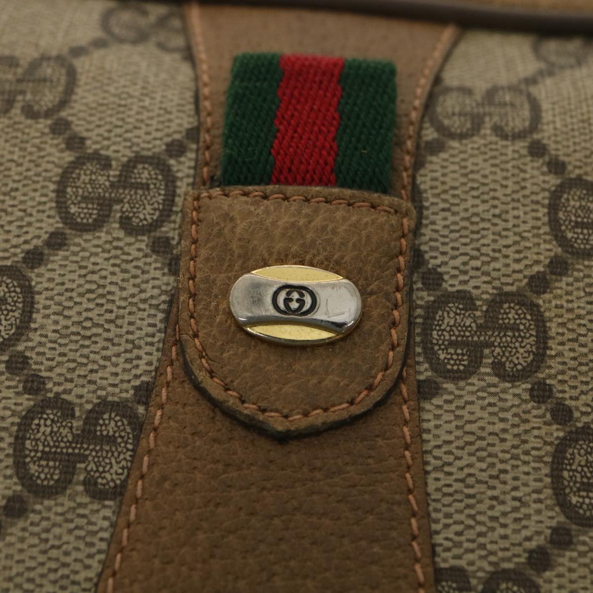 GUCCI Web Sherry Line GG Canvas Clutch Bag PVC Leather Beige Green 89 36428