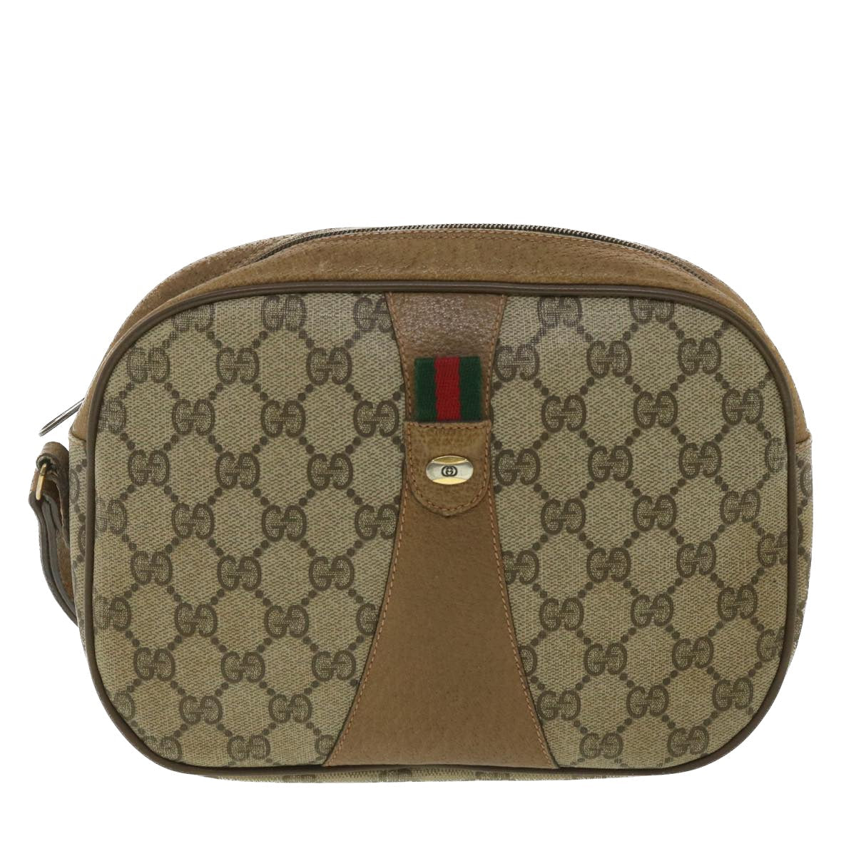 GUCCI Web Sherry Line GG Canvas Clutch Bag PVC Leather Beige Green 89 36428