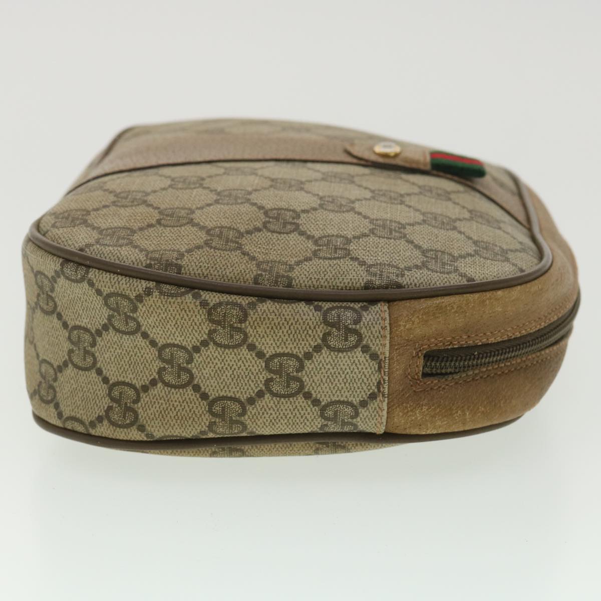 GUCCI Web Sherry Line GG Canvas Clutch Bag PVC Leather Beige Green 89 36428