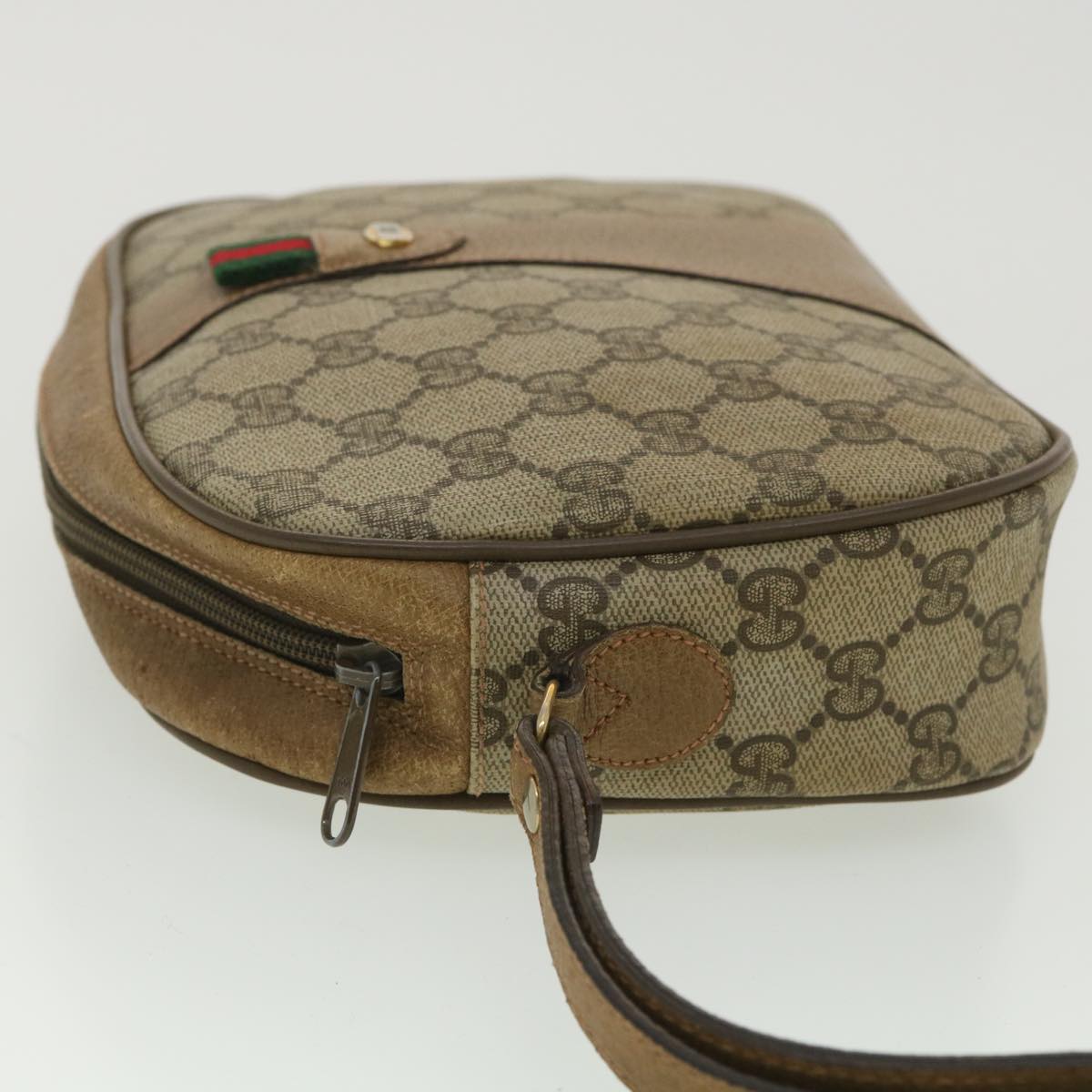GUCCI Web Sherry Line GG Canvas Clutch Bag PVC Leather Beige Green 89 36428