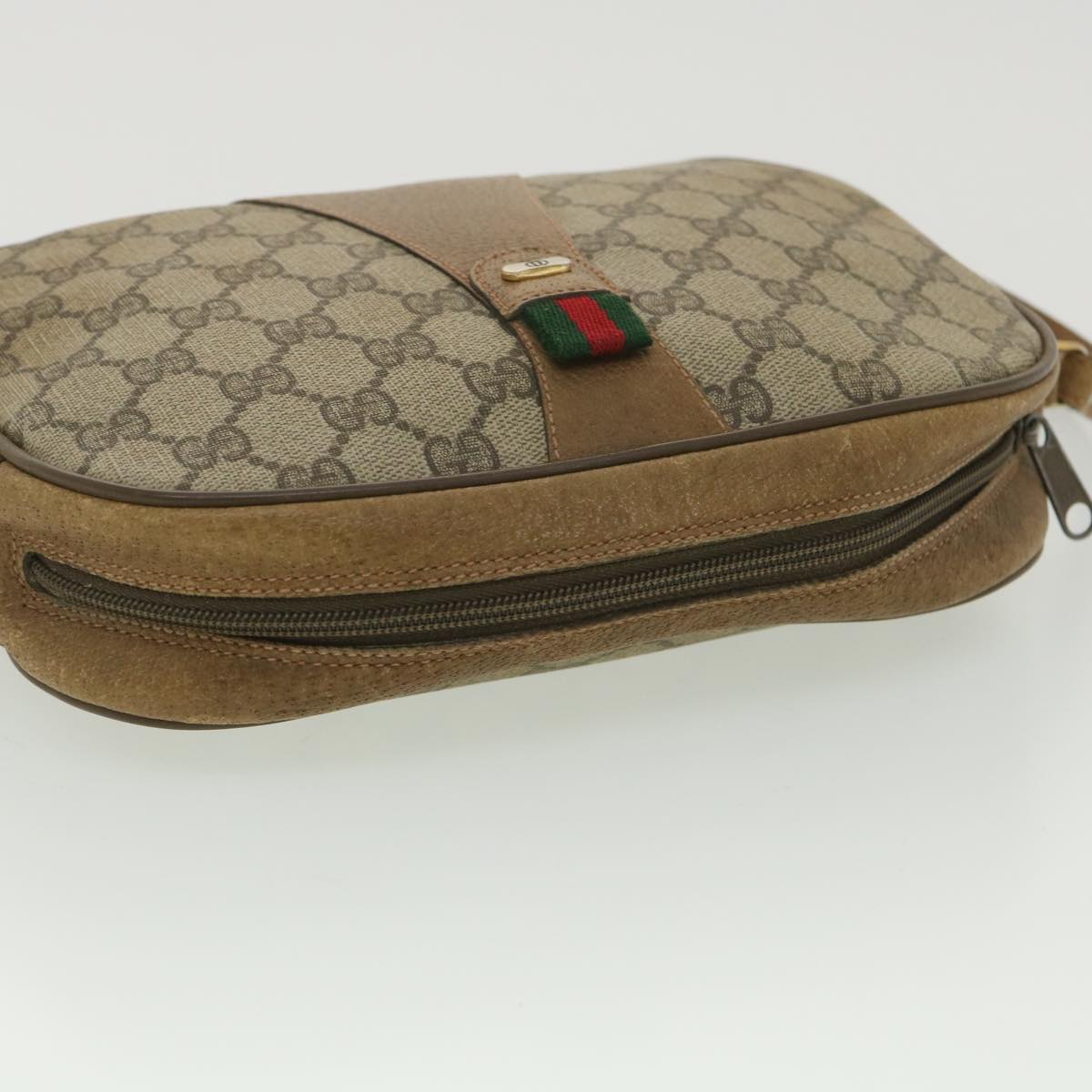GUCCI Web Sherry Line GG Canvas Clutch Bag PVC Leather Beige Green 89 36428