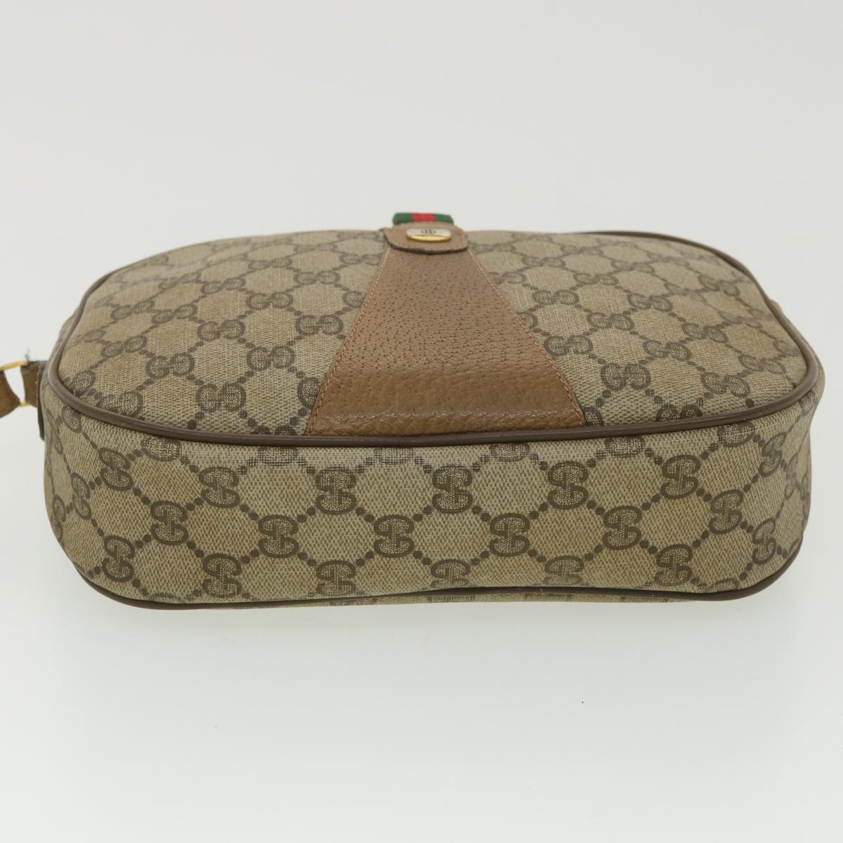 GUCCI Web Sherry Line GG Canvas Clutch Bag PVC Leather Beige Green 89 36428