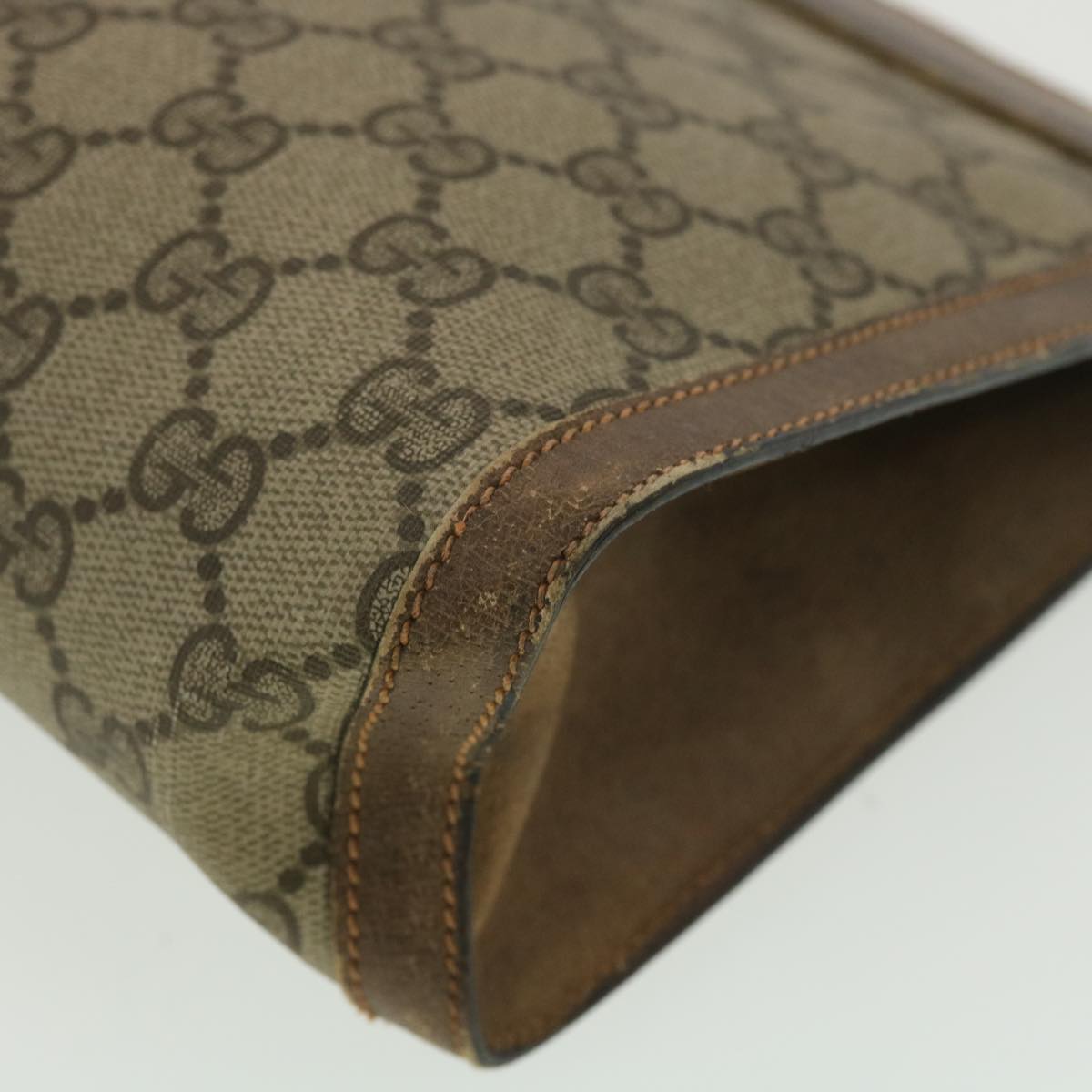 GUCCI Web Sherry Line GG Canvas Clutch Bag PVC Leather Beige Green 89 36433