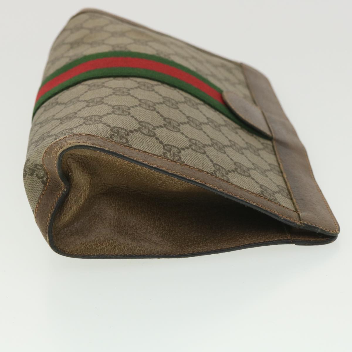 GUCCI Web Sherry Line GG Canvas Clutch Bag PVC Leather Beige Green 89 36433