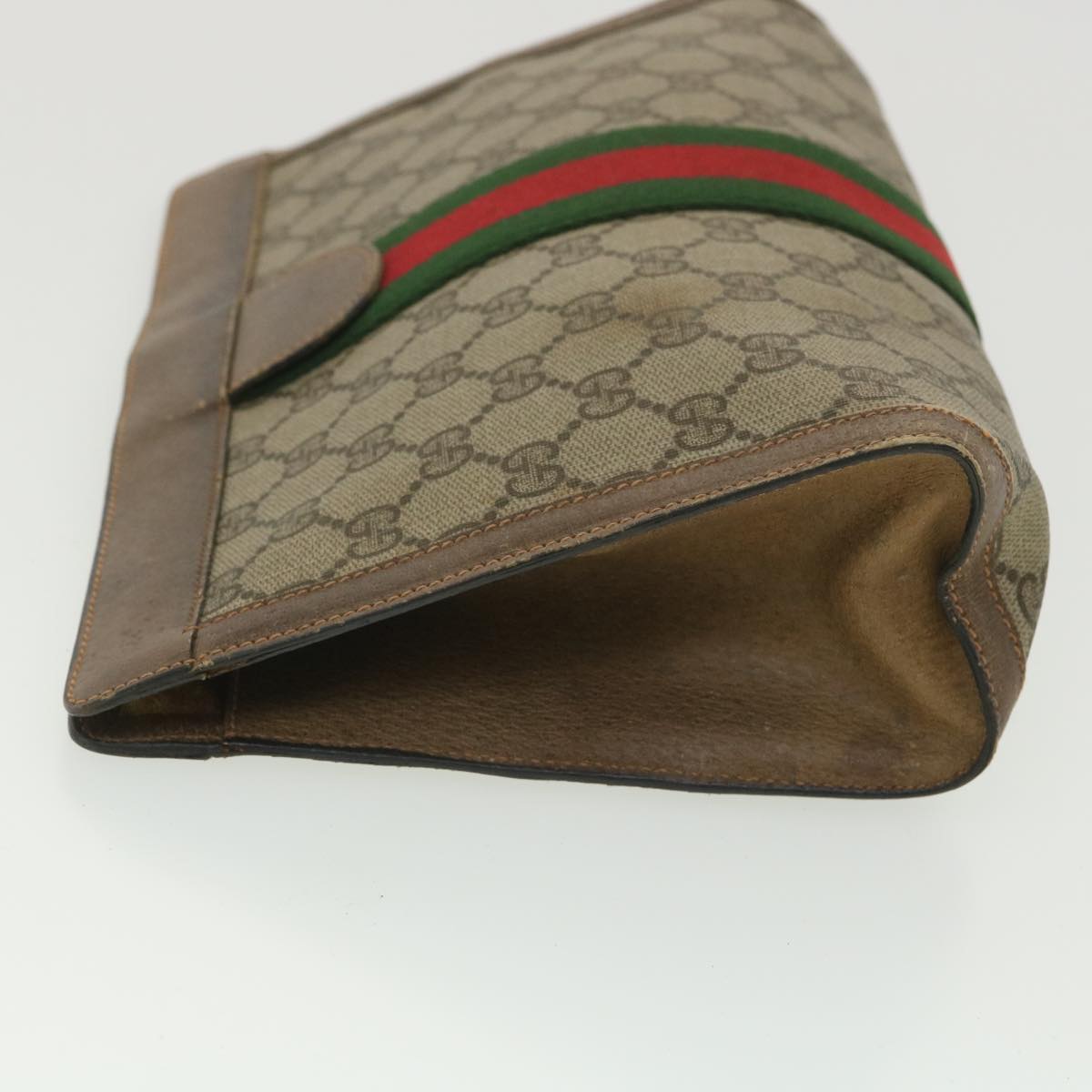 GUCCI Web Sherry Line GG Canvas Clutch Bag PVC Leather Beige Green 89 36433