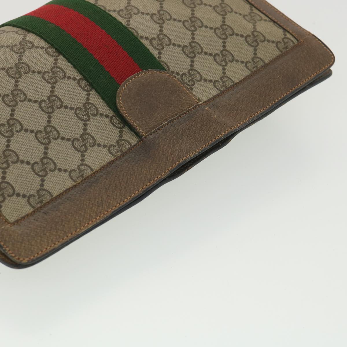 GUCCI Web Sherry Line GG Canvas Clutch Bag PVC Leather Beige Green 89 36433