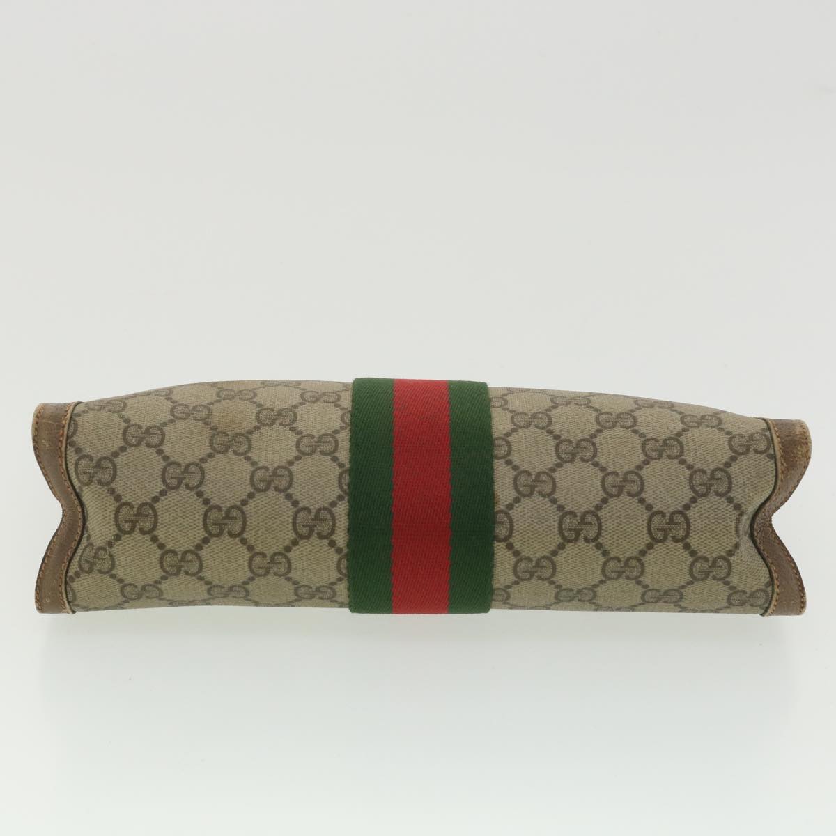 GUCCI Web Sherry Line GG Canvas Clutch Bag PVC Leather Beige Green 89 36433