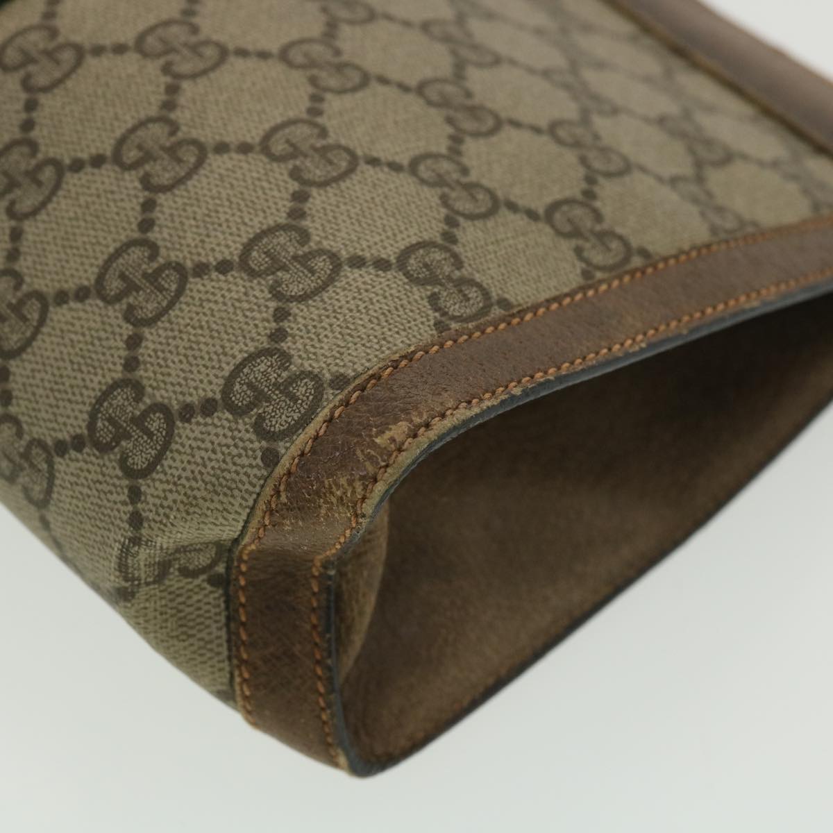 GUCCI Web Sherry Line GG Canvas Clutch Bag PVC Leather Beige Green 89 36433