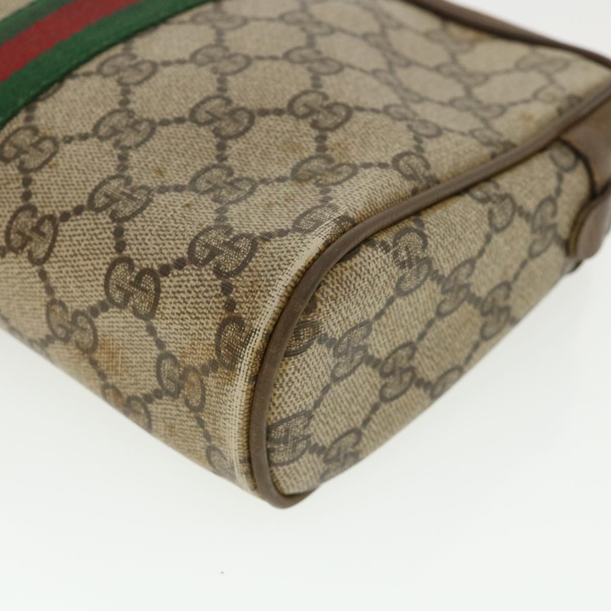 GUCCI Web Sherry Line GG Canvas Clutch Bag PVC Leather Beige Green 37094