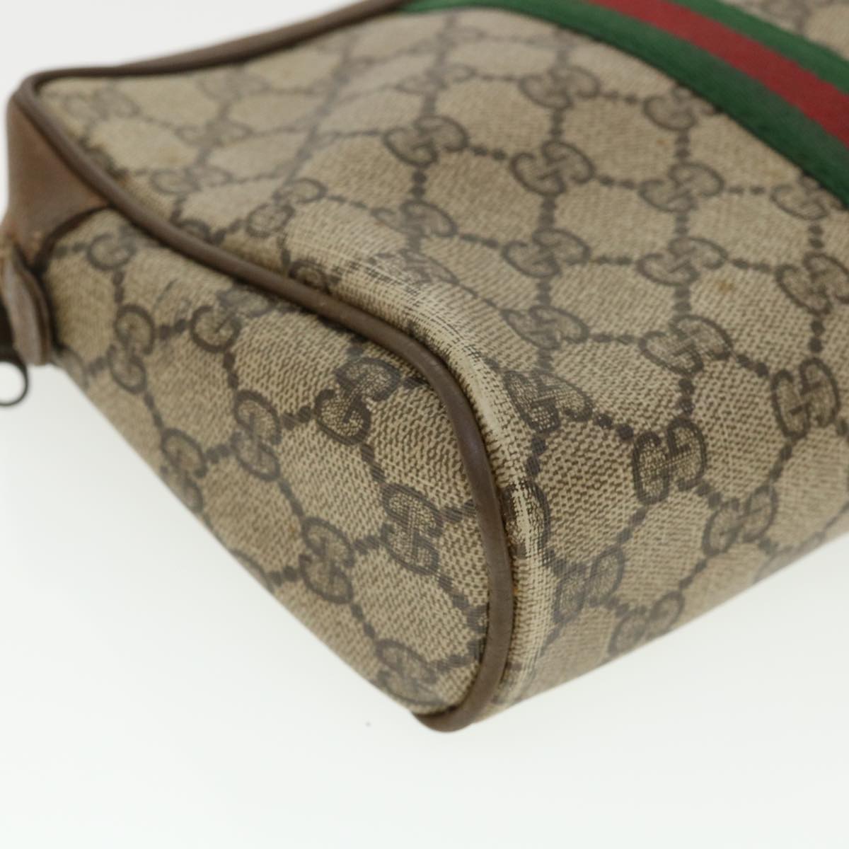 GUCCI Web Sherry Line GG Canvas Clutch Bag PVC Leather Beige Green 37094