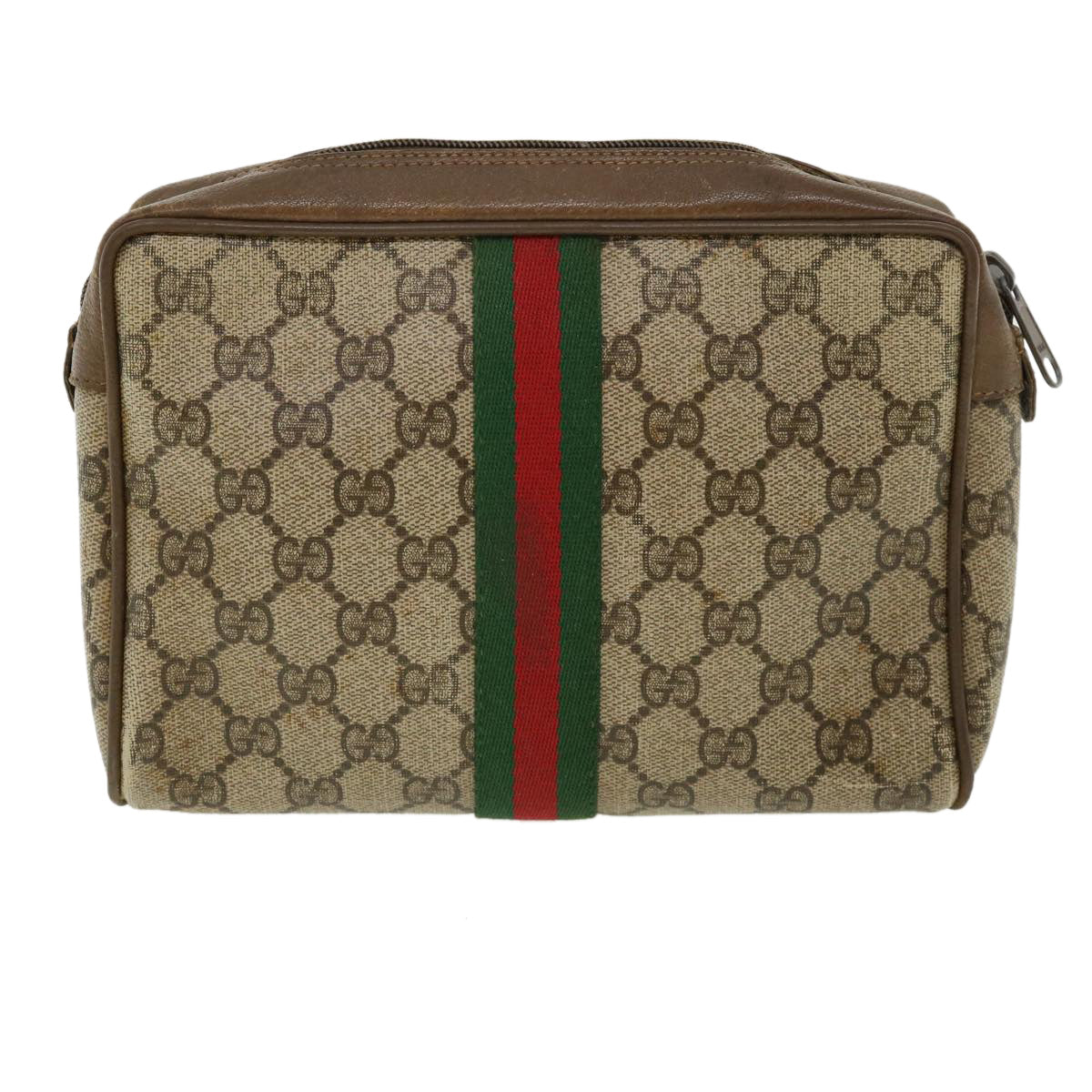 GUCCI Web Sherry Line GG Canvas Clutch Bag PVC Leather Beige Green 37094